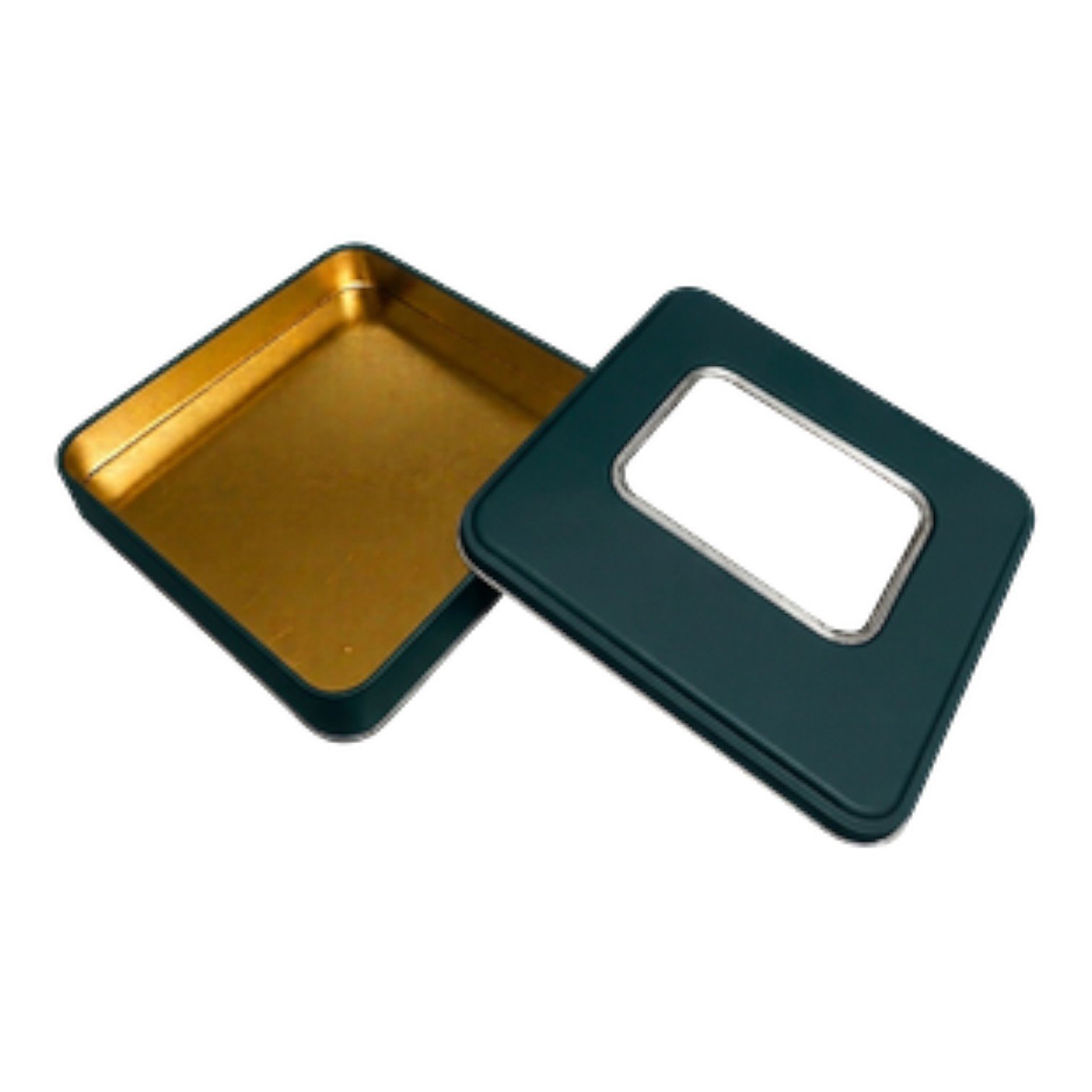 Matte Green Square Metal Tin Box | with Window, Custom Printed (215x215x40 mm) — Digital Printed Boxes — Tinbox