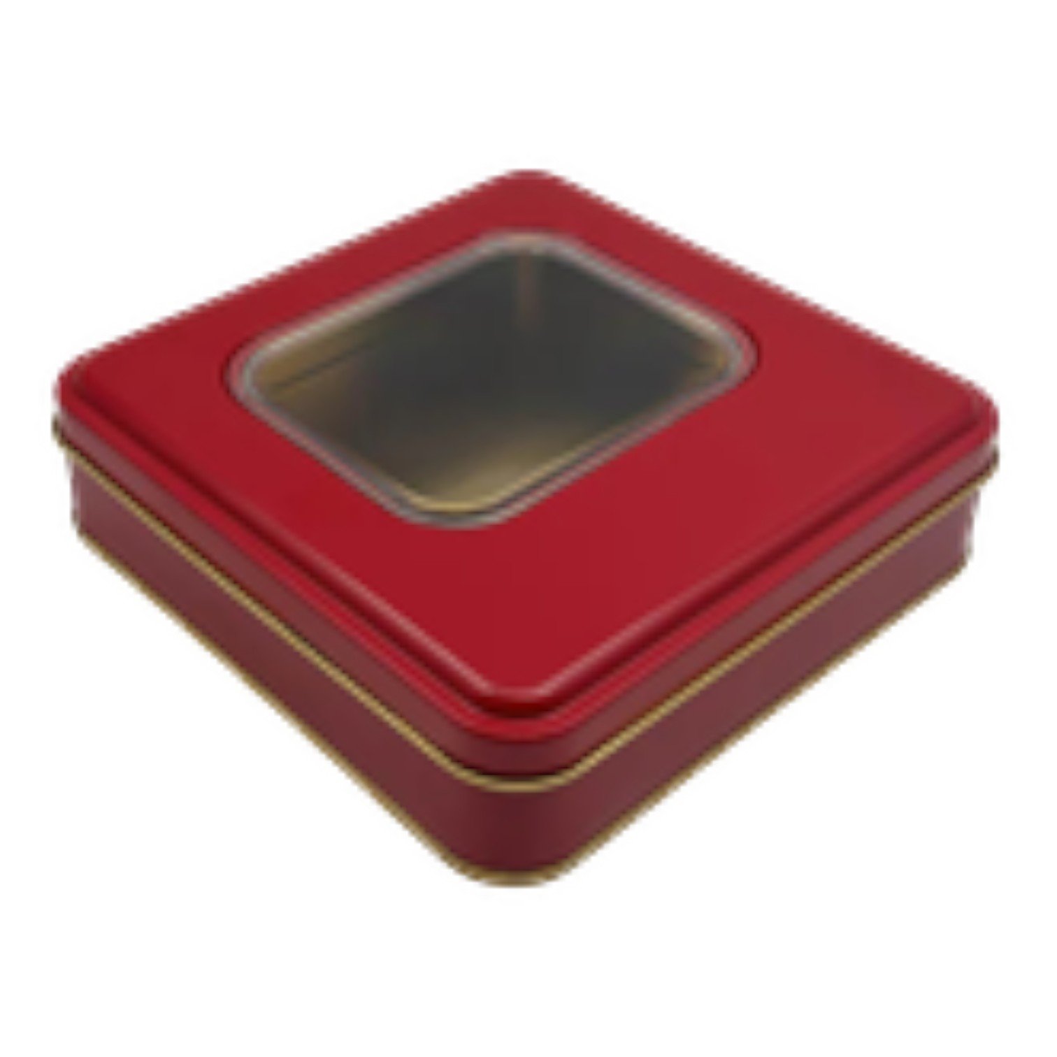 Matte Red Square Metal Tin Box | with Window, Custom Printed (158x158x40 mm)