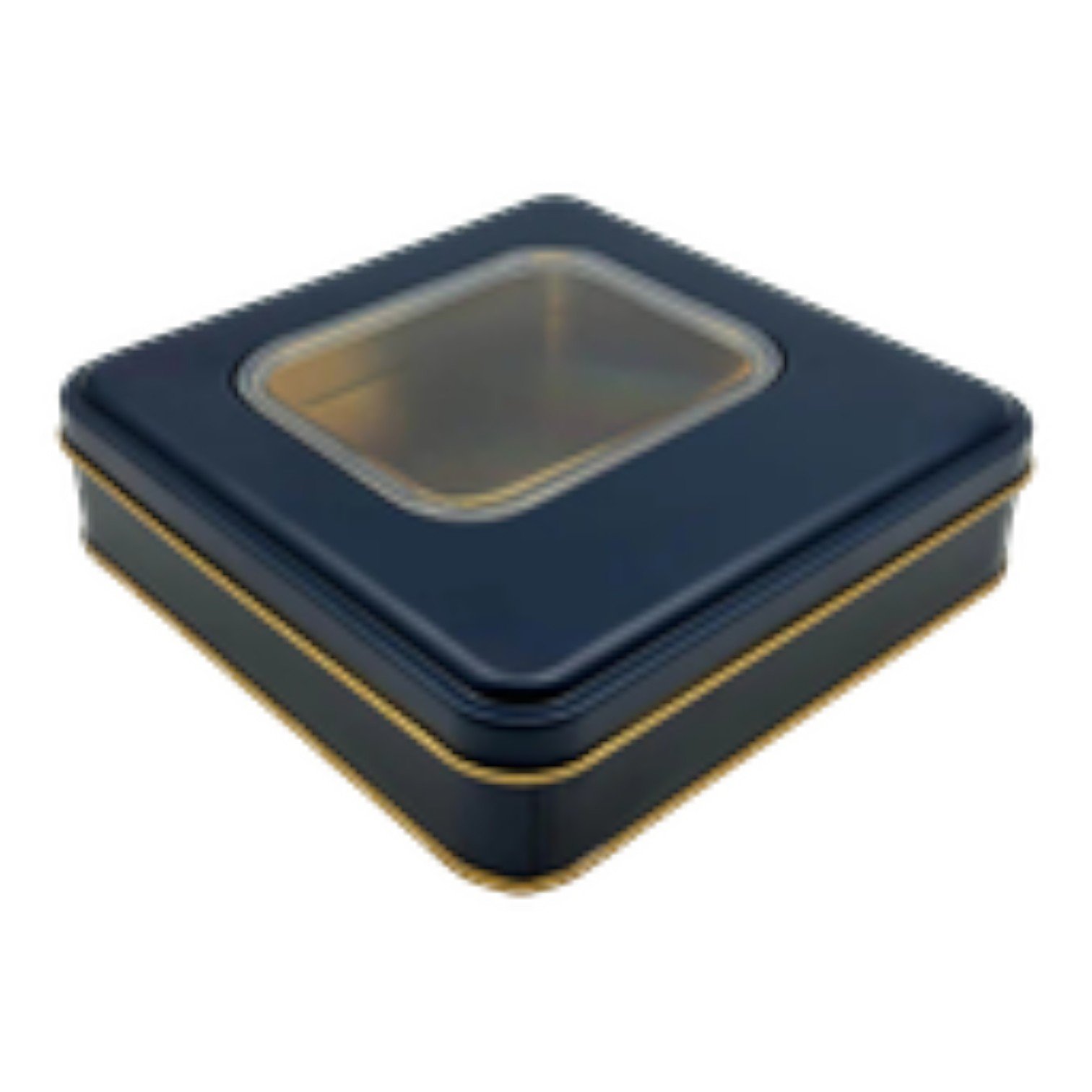 Matte Navy Blue Square Metal Tin Box | with Window, Custom Printed (158x158x40 mm) — Digital Printed Boxes — Tinbox