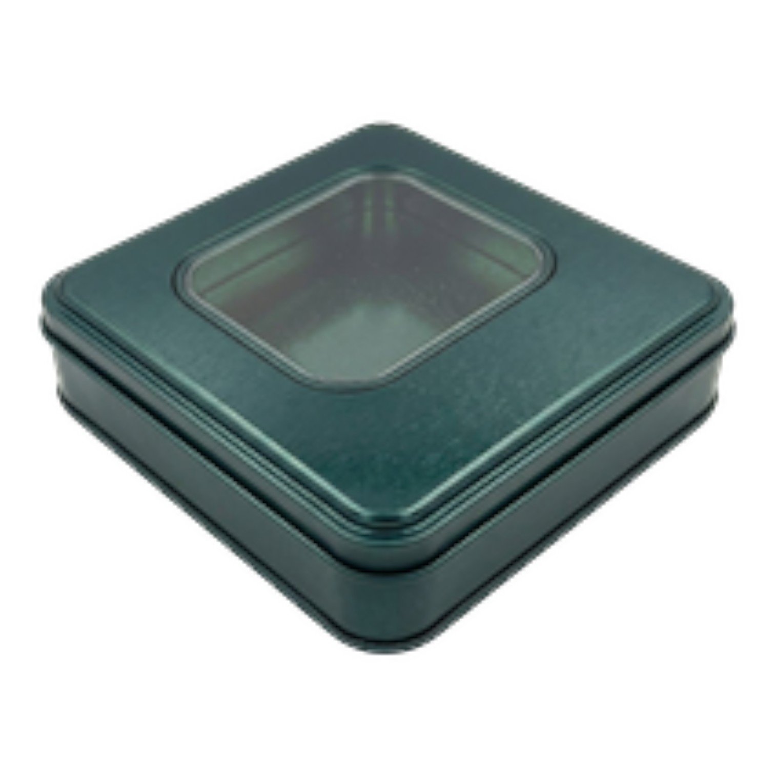 Matte Green Square Metal Tin Box | with Window, Custom Printed (158x158x40 mm) — Digital Printed Boxes — Tinbox