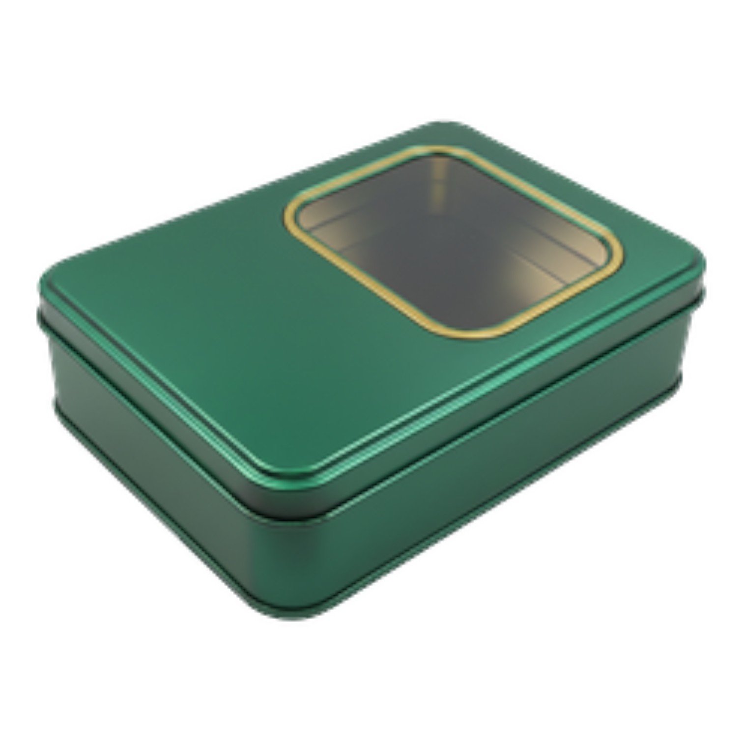 Mat Yeşil Dikdörtgen Metal Kutu | Pencereli, Özel Baskılı (135x190x47 mm) — UV Baskı Kutular — Tinbox