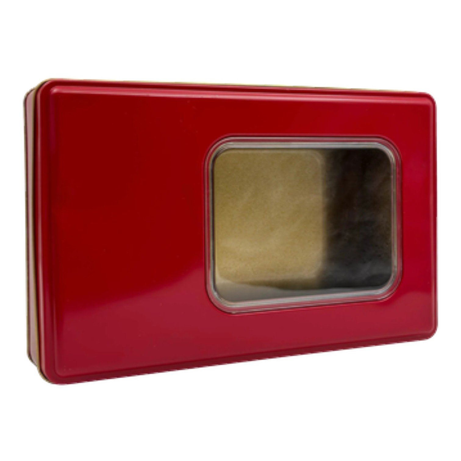 Matte Red Rectangular Metal Tin Box | with Window, Custom Printed (170x260x45 mm)