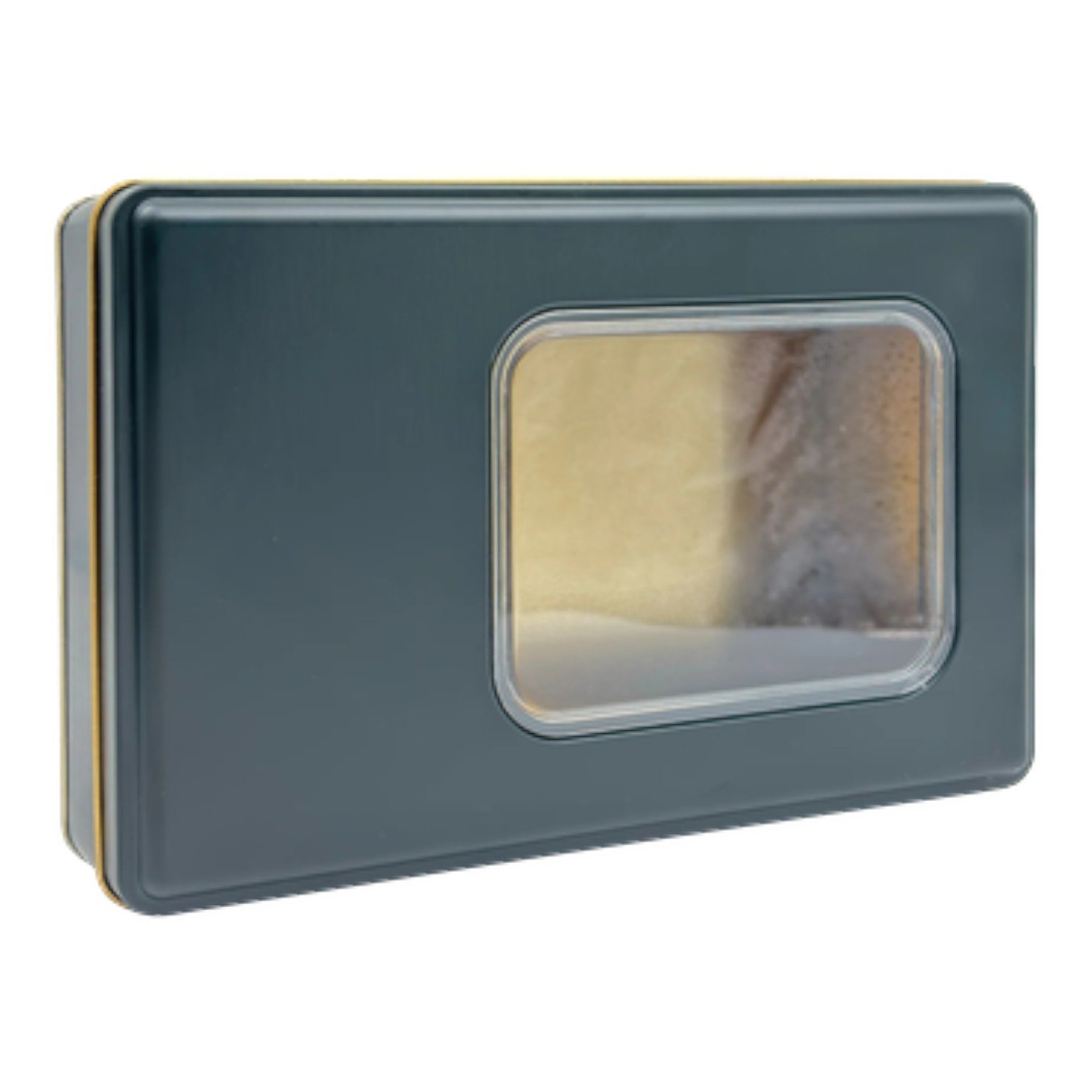 Mat Yeşil Dikdörtgen Metal Kutu | Pencereli, Özel Baskılı (170x260x45 mm) — UV Baskı Kutular — Tinbox