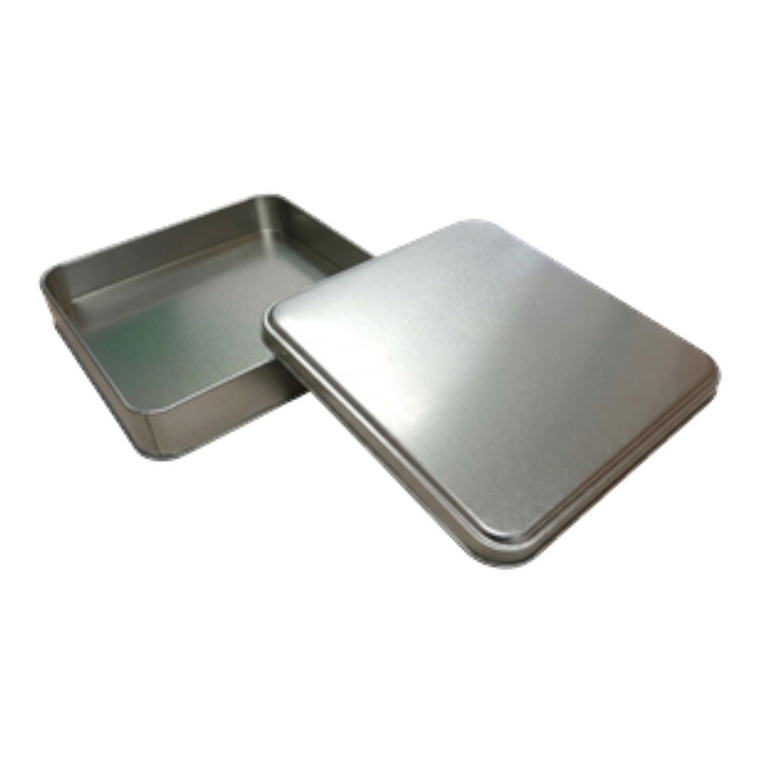 Mat Gümüş Kare Metal Kutu | Özel Baskılı (215x215x40 mm) — UV Baskı Kutular — Tinbox