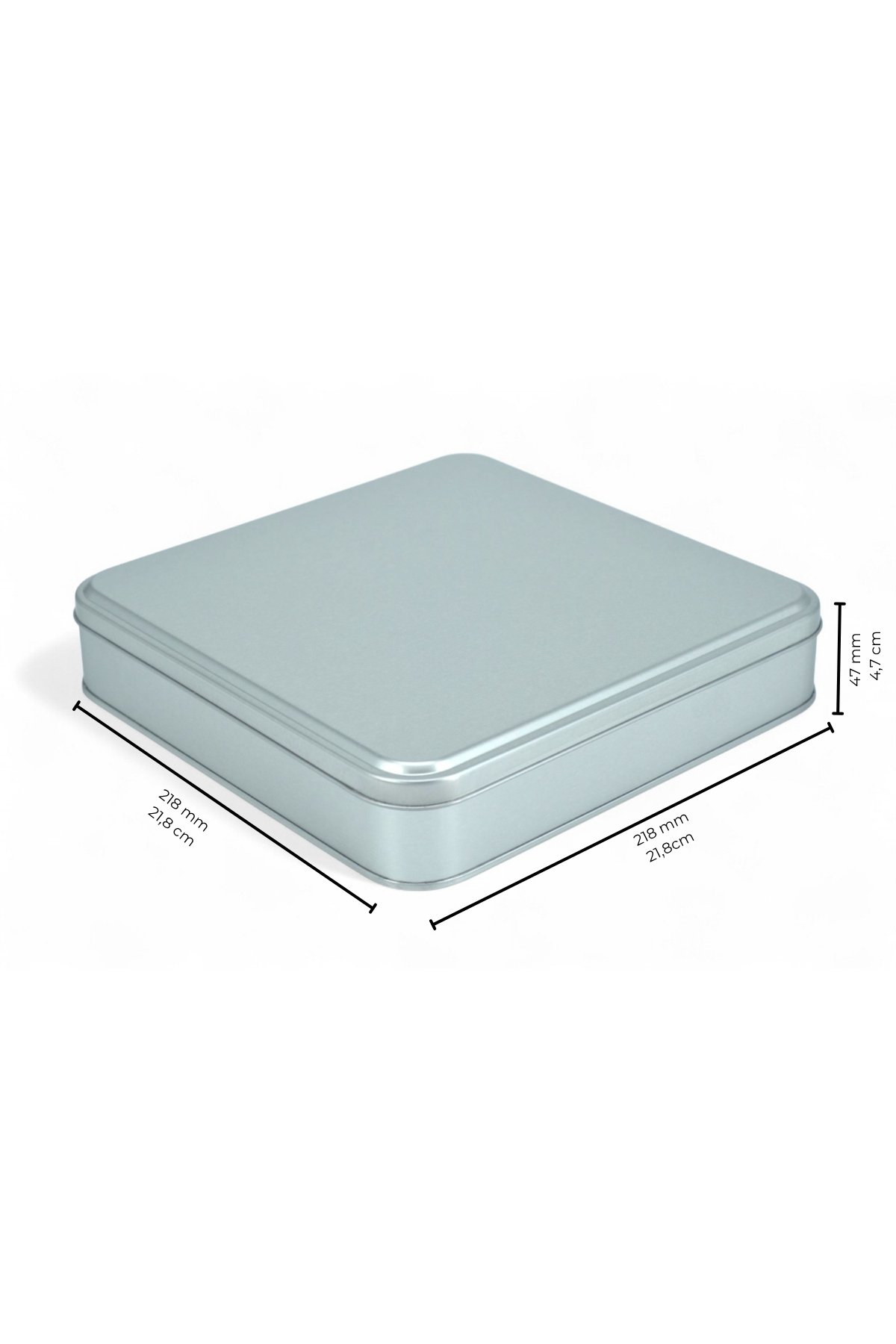 Kare Kutu, 218x218x40 mm, 1,8 lt — Mat Silver — UV Baskı Kutular — görsel 4 / 4 — Tinbox