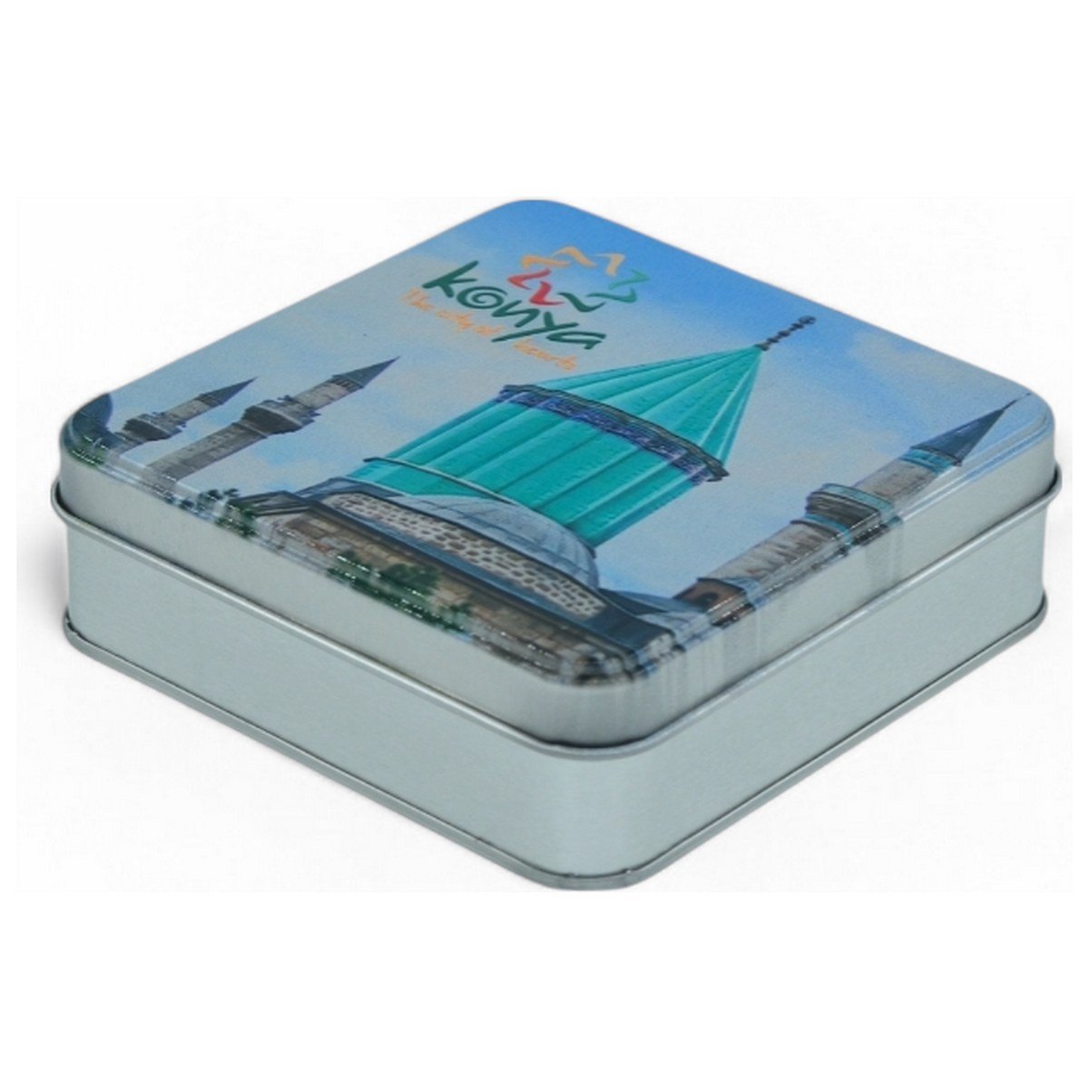 Mat Gümüş Kare Metal Kutu | Özel Baskılı (120x120x40 mm) — UV Baskı Kutular — Tinbox