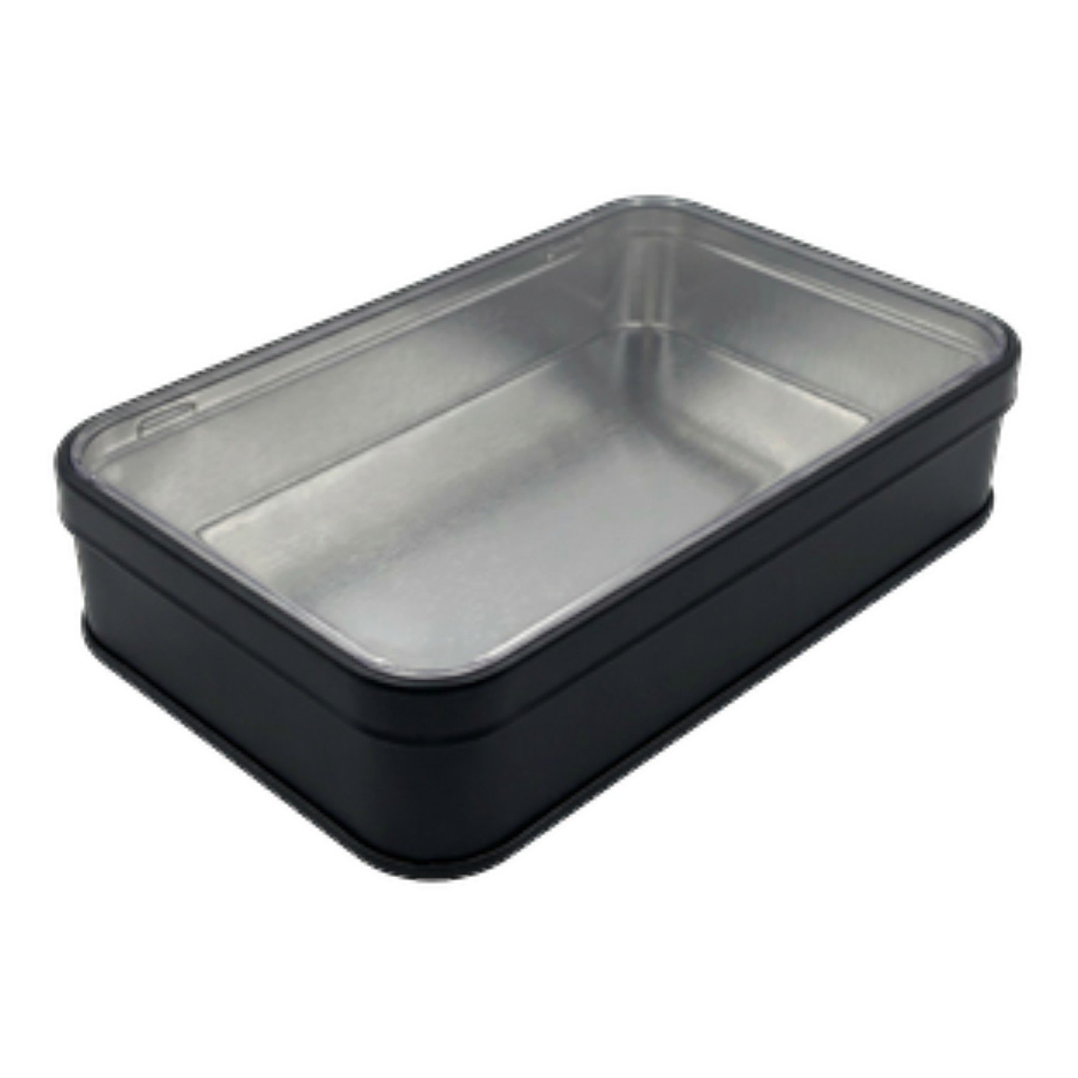 Mat Siyah Dikdörtgen Metal Kutu | Kristal Kapaklı, Özel Baskılı (103x166x36 mm) — UV Baskı Kutular — Tinbox