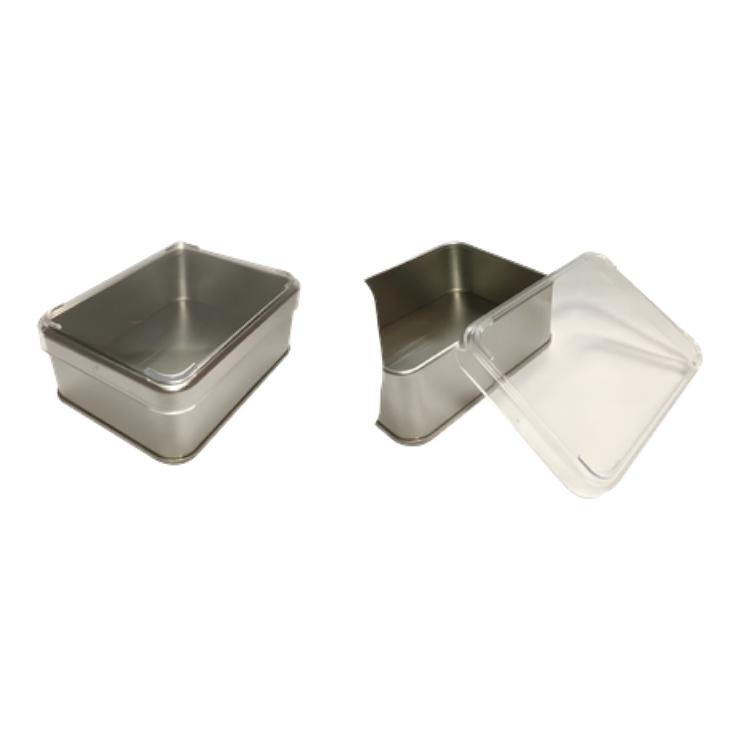 Gümüş Dikdörtgen Metal Kutu | Kristal Kapaklı, Özel Baskılı (75x100x36 mm) — UV Baskı Kutular — Tinbox