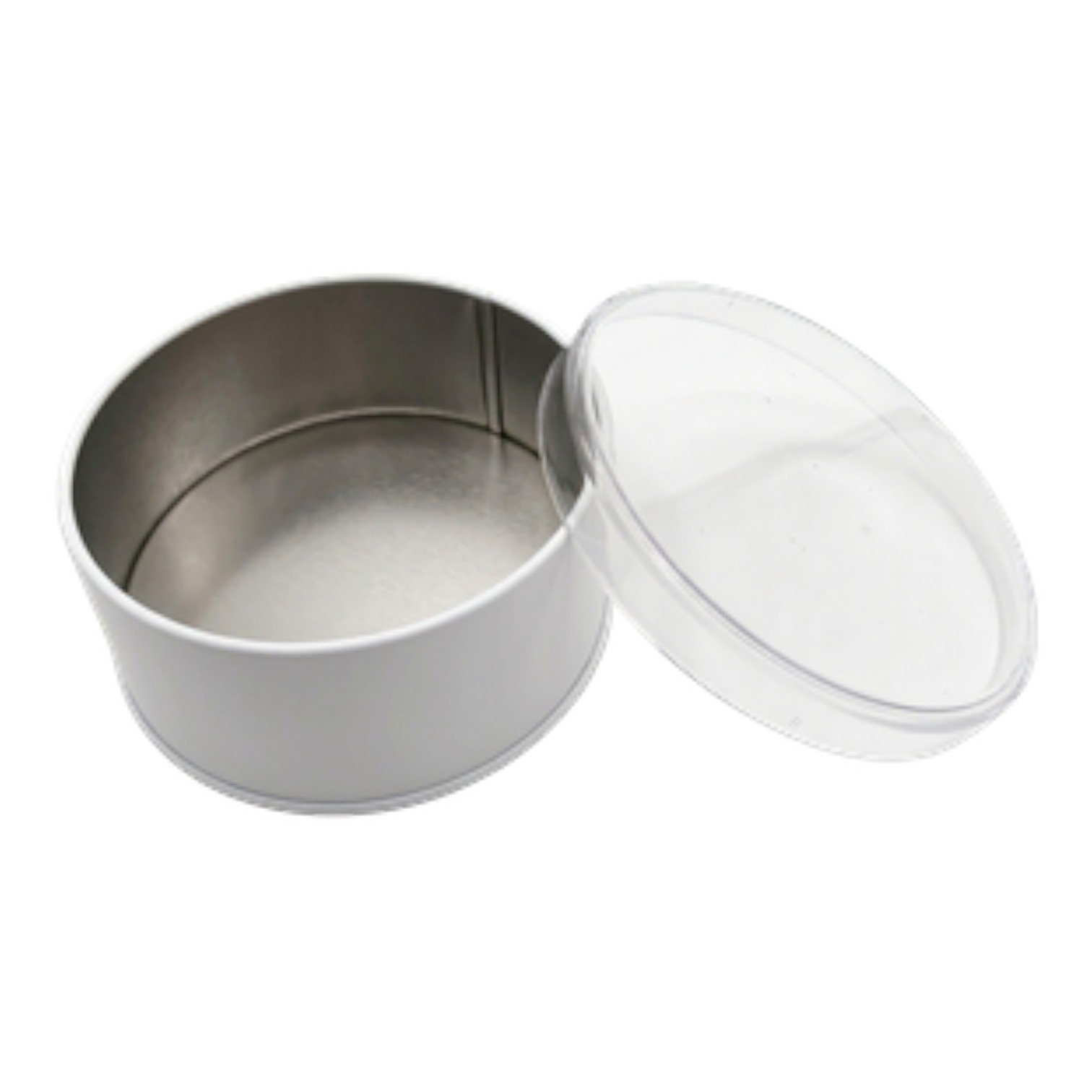 Mat Beyaz Yuvarlak Metal Kutu | Şeffaf Kapaklı, Özel Baskılı (99x36 mm) — UV Baskı Kutular — Tinbox