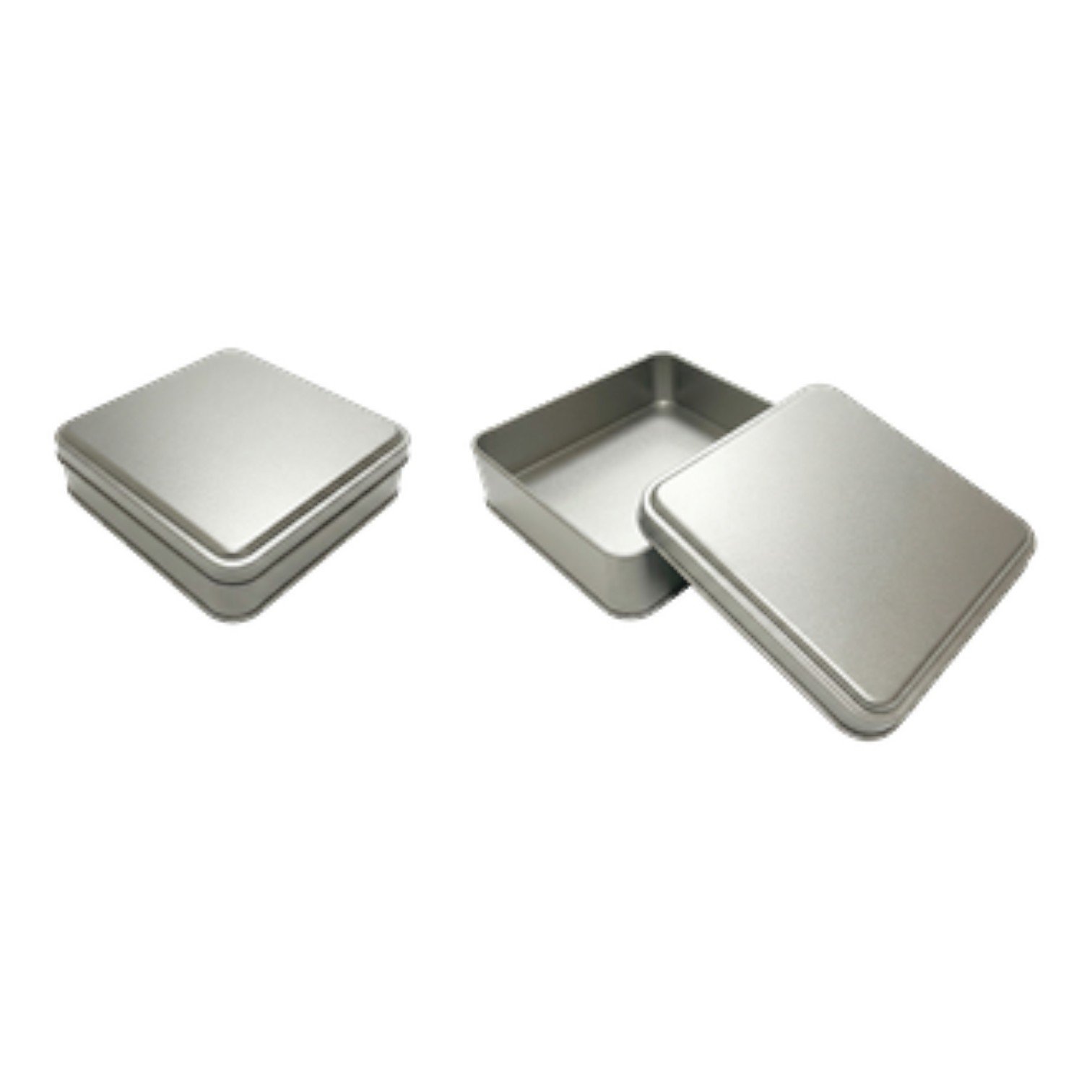 Mat Gümüş Kare Metal Kutu | Özel Baskılı (158x158x40 mm) — UV Baskı Kutular — Tinbox