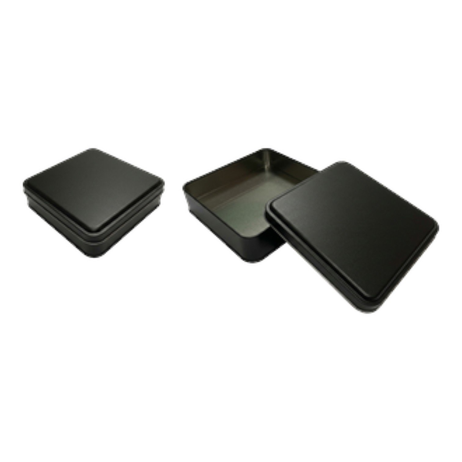 Mat Siyah Kare Metal Kutu | Özel Baskılı (158x158x40 mm) — UV Baskı Kutular — Tinbox