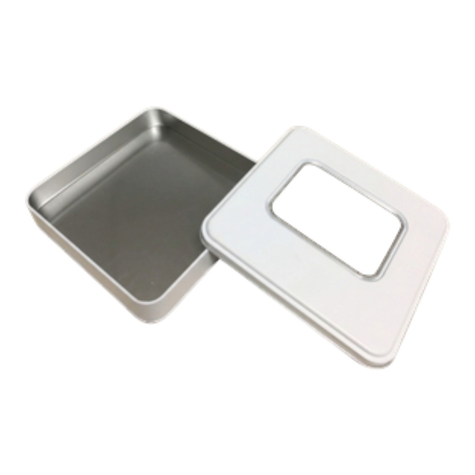 Mat Beyaz Kare Metal Kutu | Pencereli, Özel Baskılı (215x215x40 mm) — UV Baskı Kutular — Tinbox