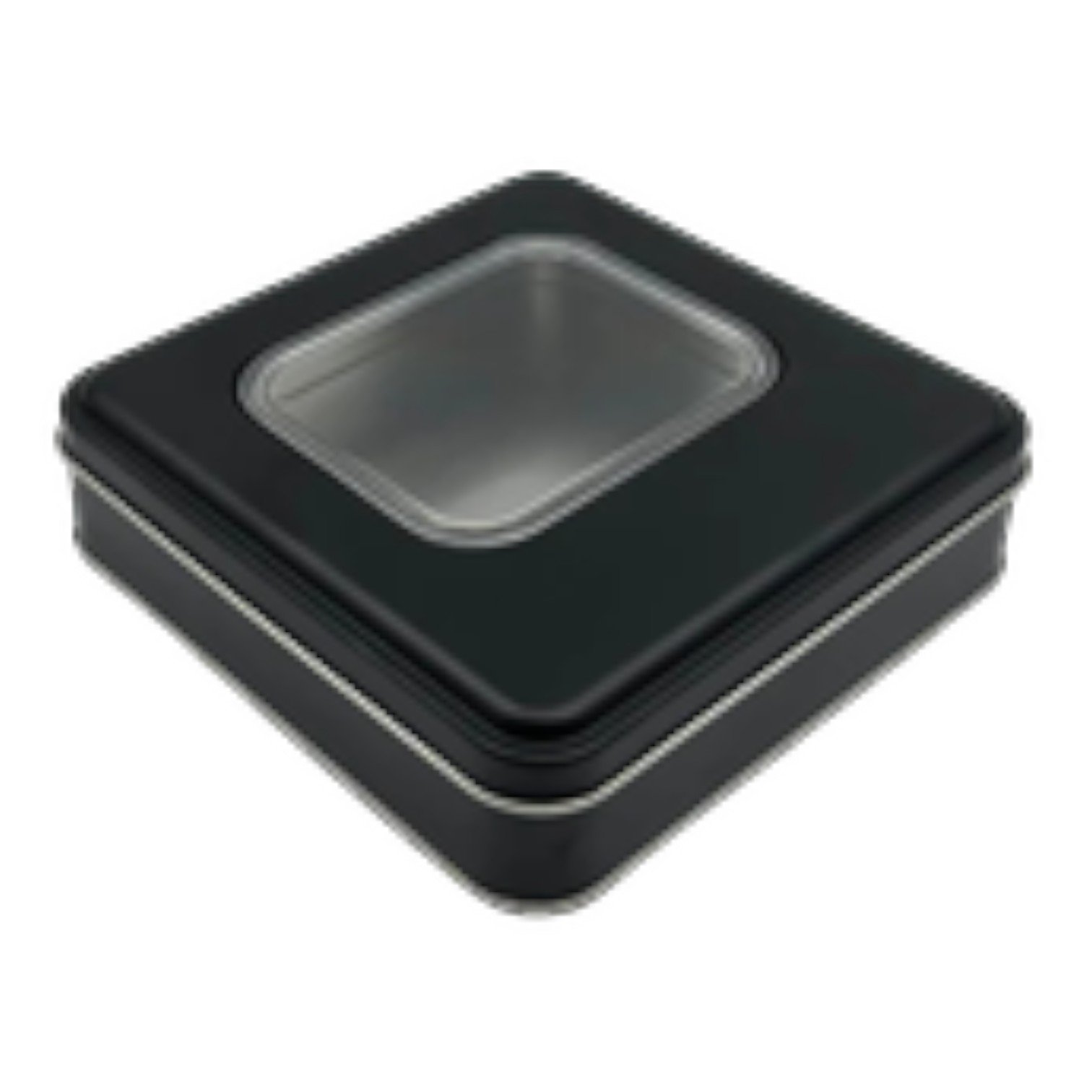 Mat Siyah Kare Metal Kutu | Pencereli, Özel Baskılı (158x158x40 mm) — UV Baskı Kutular — Tinbox