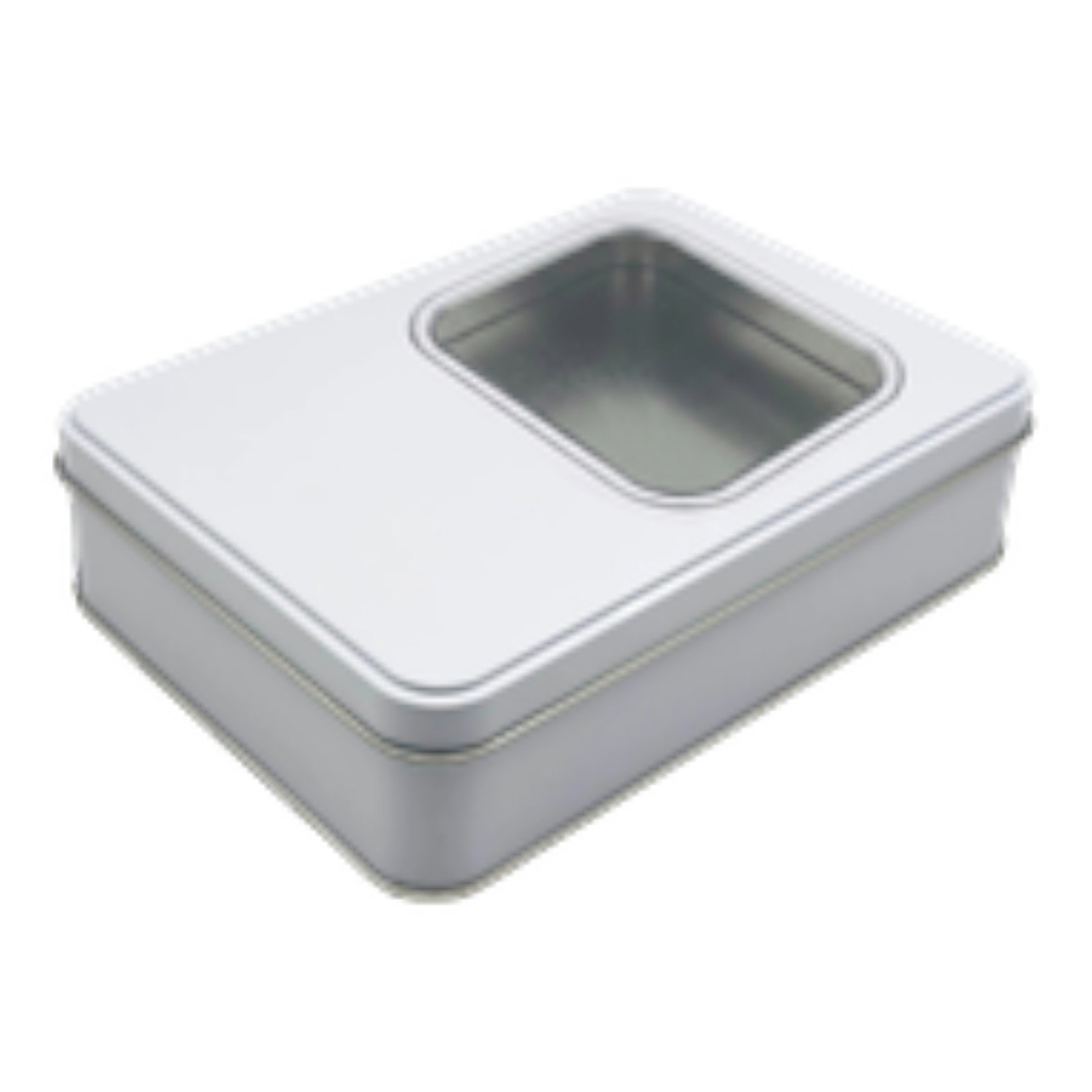 Mat Beyaz Dikdörtgen Metal Kutu | Pencereli, Özel Baskılı (135x190x47 mm) — UV Baskı Kutular — Tinbox