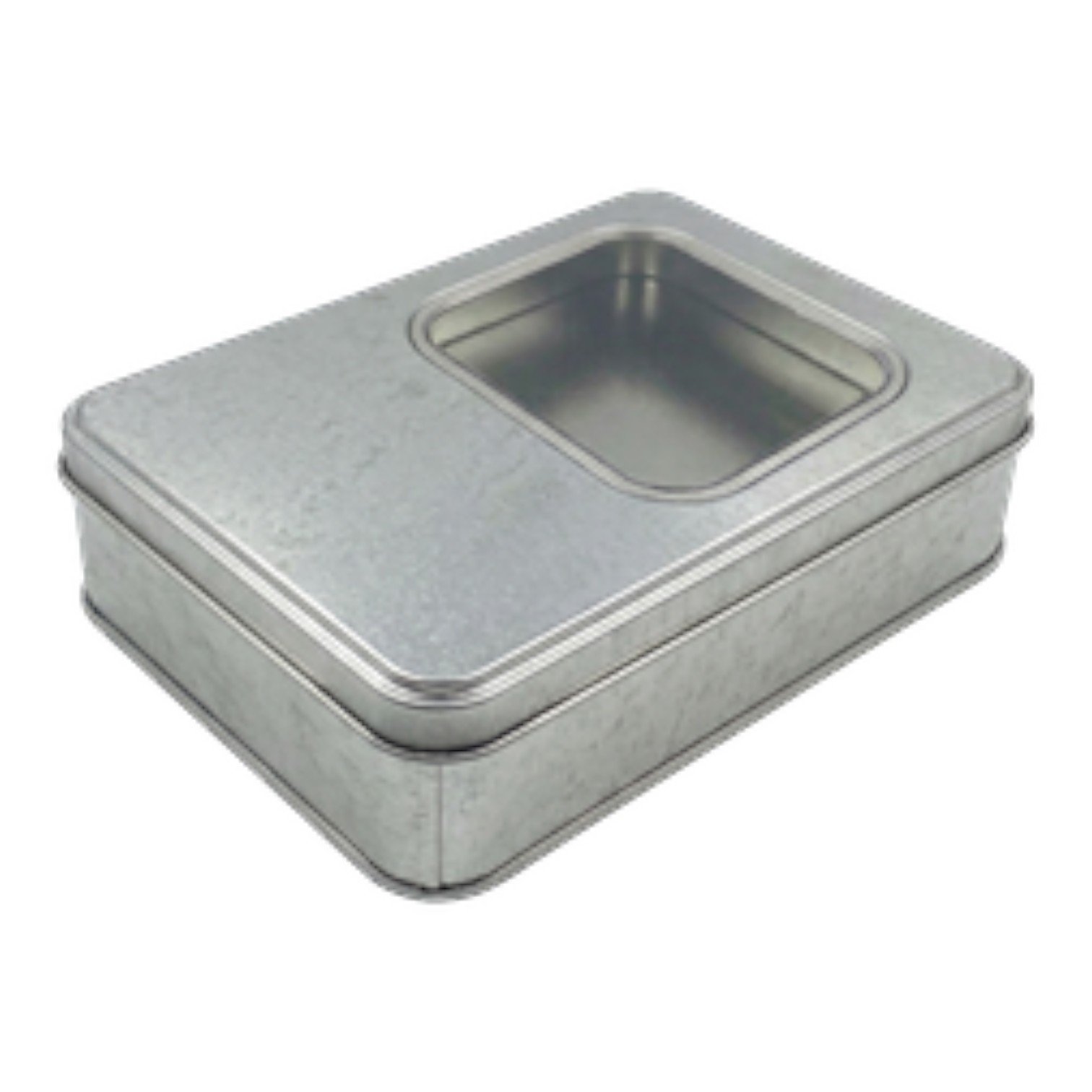 Matte Silver Rectangular Metal Tin Box | with Window, Custom Printed (135x190x47 mm) — Digital Printed Boxes — Tinbox