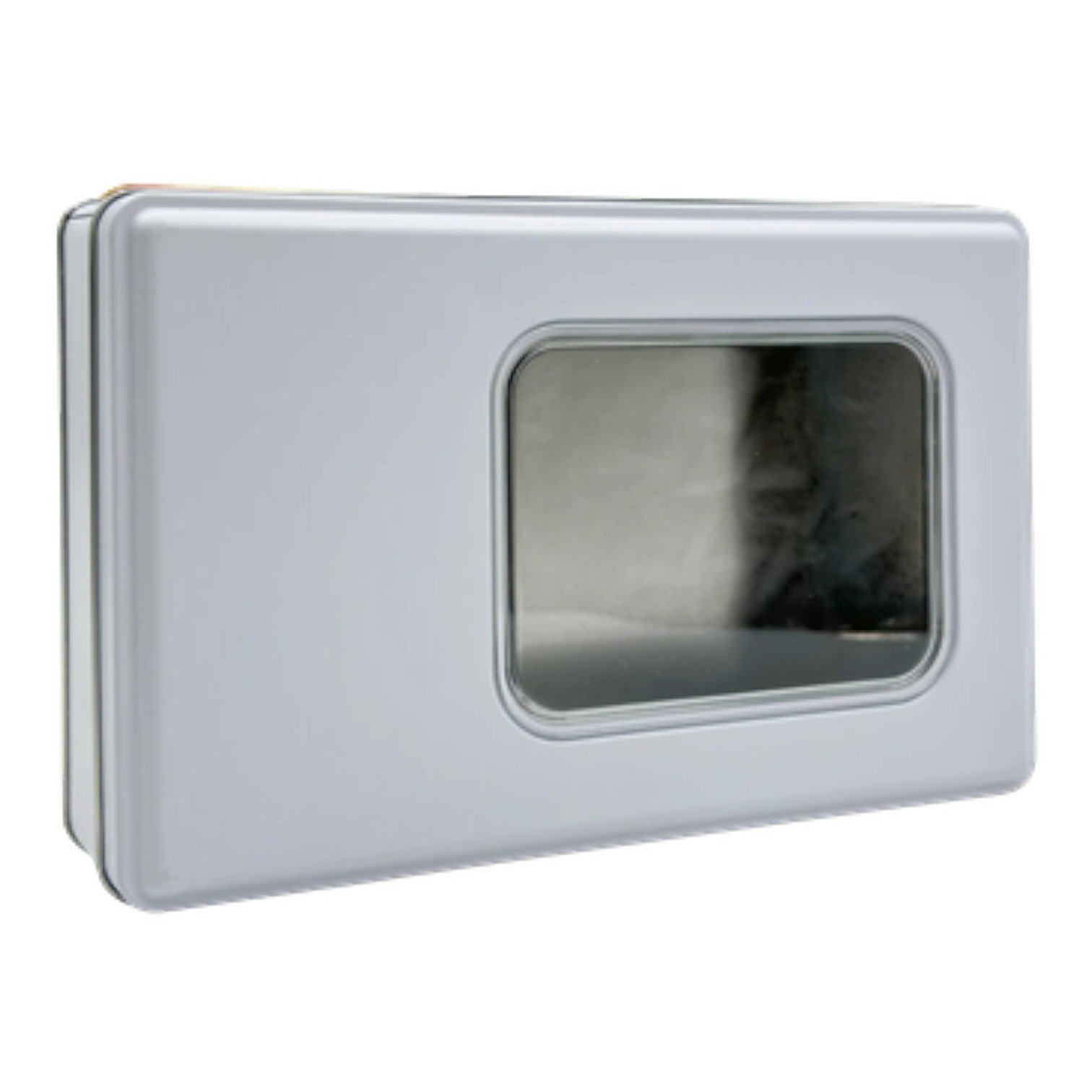 Mat Beyaz Dikdörtgen Metal Kutu | Pencereli, Özel Baskılı (170x260x45 mm) — UV Baskı Kutular — Tinbox