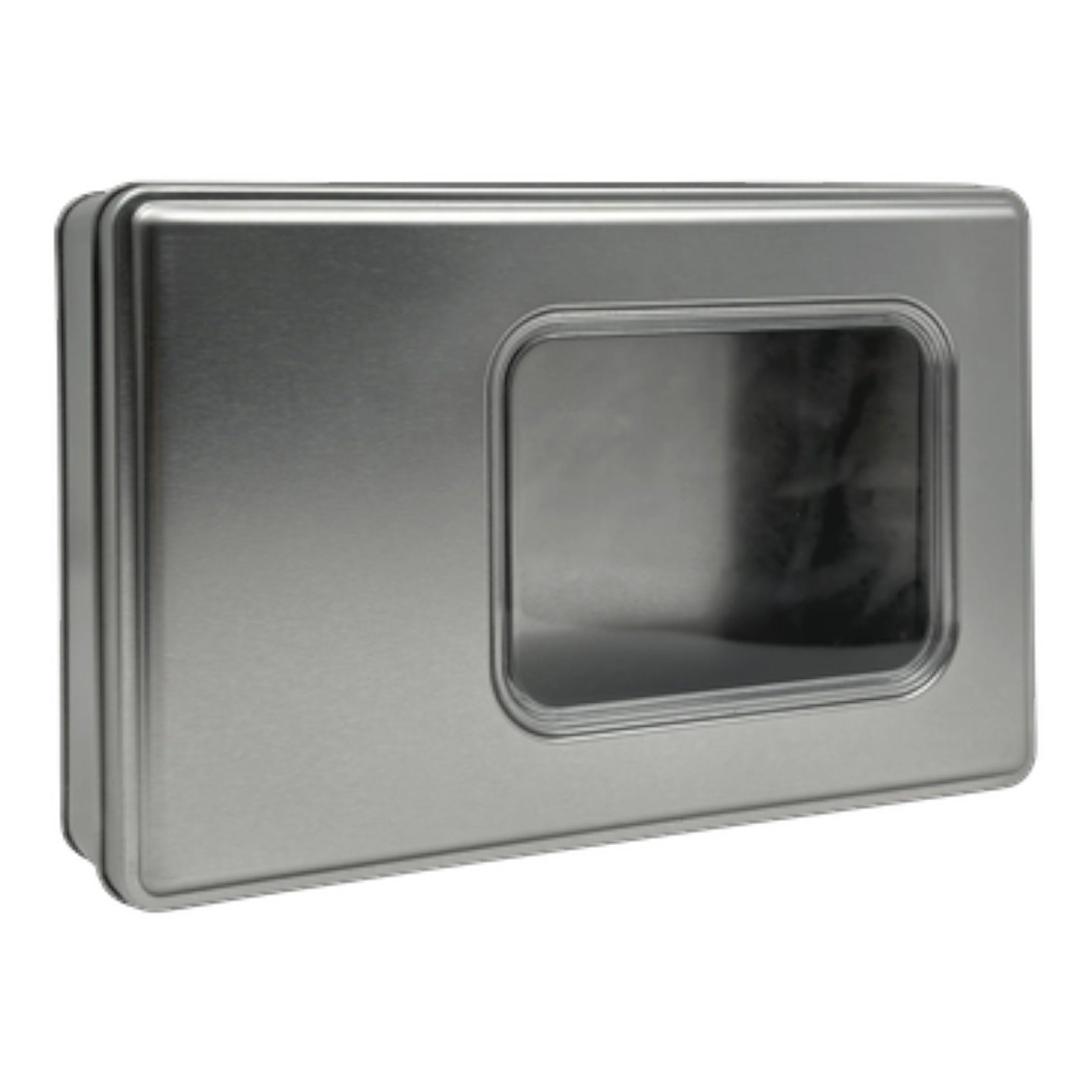 Silver Dikdörtgen Metal Kutu | Pencereli, Özel Baskılı (170x260x45 mm) — UV Baskı Kutular — Tinbox