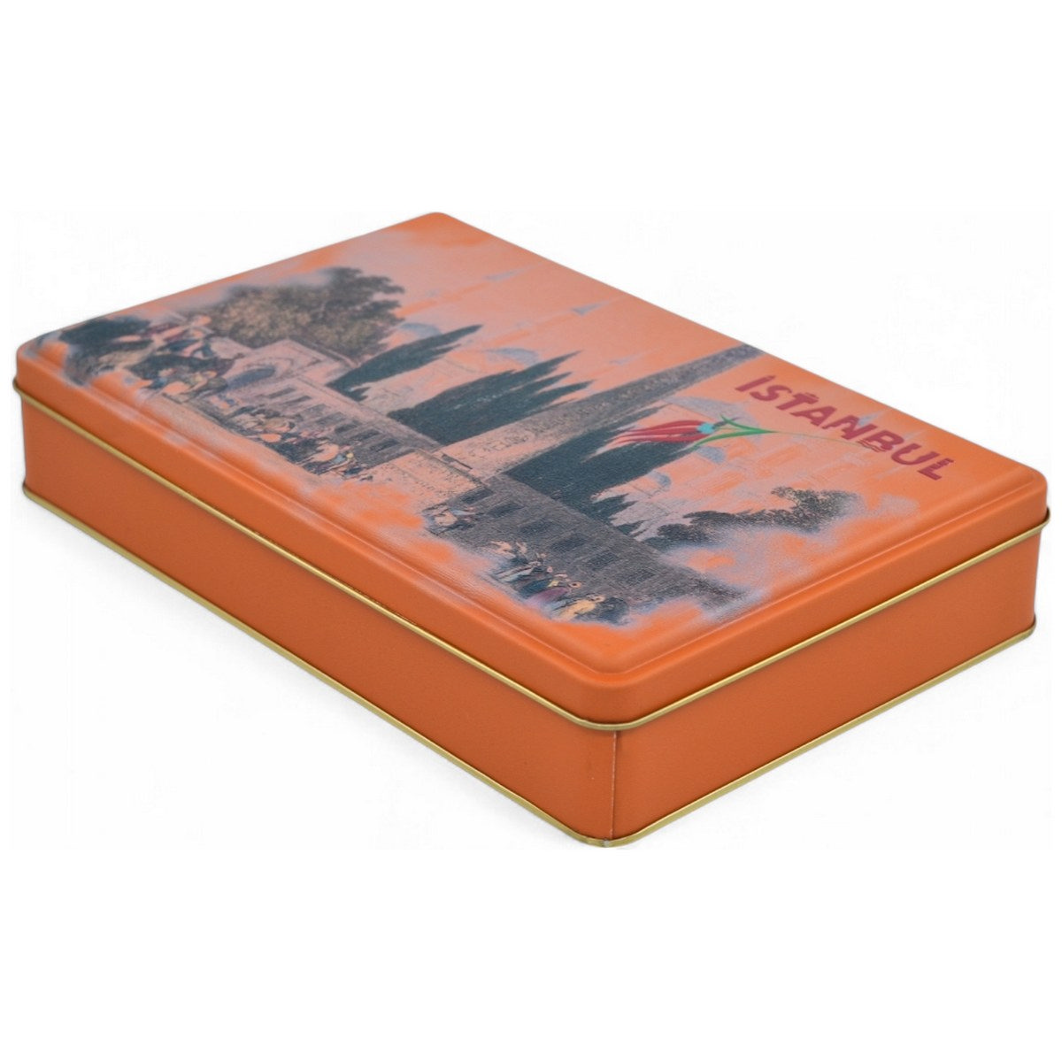Özel Baskılı 170x260x45 mm Mat Turuncu Dikdörtgen Teneke Kutu — UV Baskı Kutular — görsel 3 / 5 — Tinbox