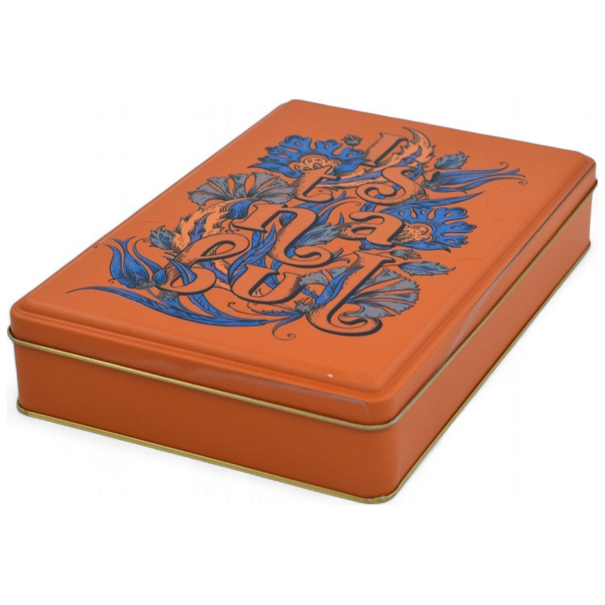 Özel Baskılı 170x260x45 mm Mat Turuncu Dikdörtgen Teneke Kutu — UV Baskı Kutular — görsel 4 / 5 — Tinbox