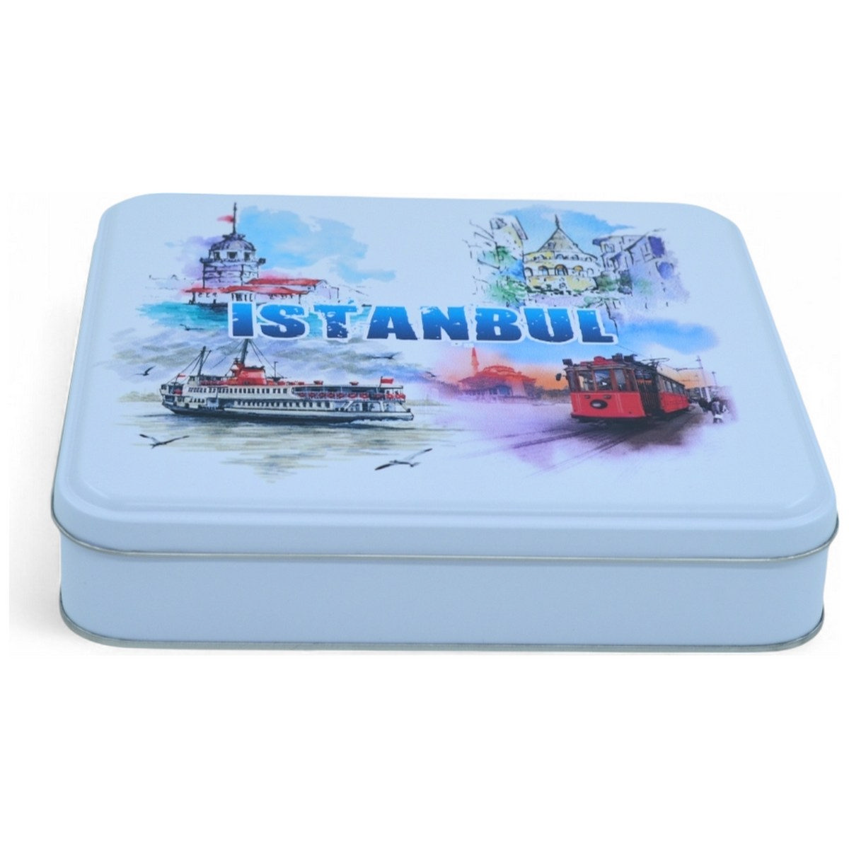 Özel Baskılı 218x218x40 mm Mat Beyaz Kare Teneke Kutu — UV Baskı Kutular — görsel 5 / 5 — Tinbox