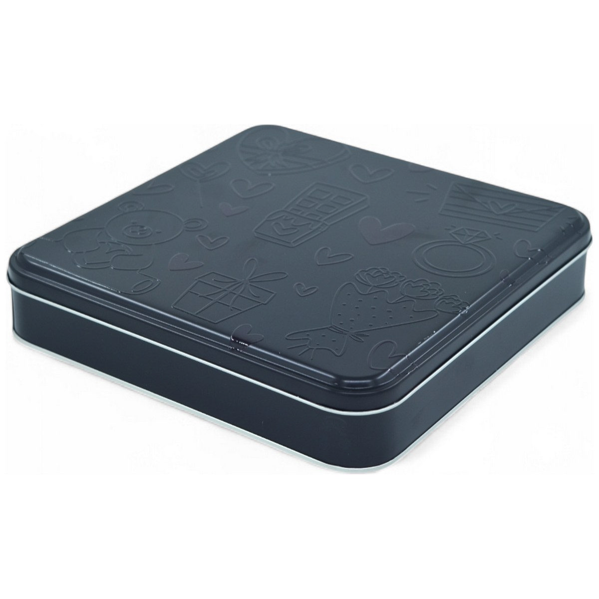 Özel Baskılı 218x218x40 mm Mat Siyah Kare Teneke Kutu — UV Baskı Kutular — görsel 4 / 5 — Tinbox