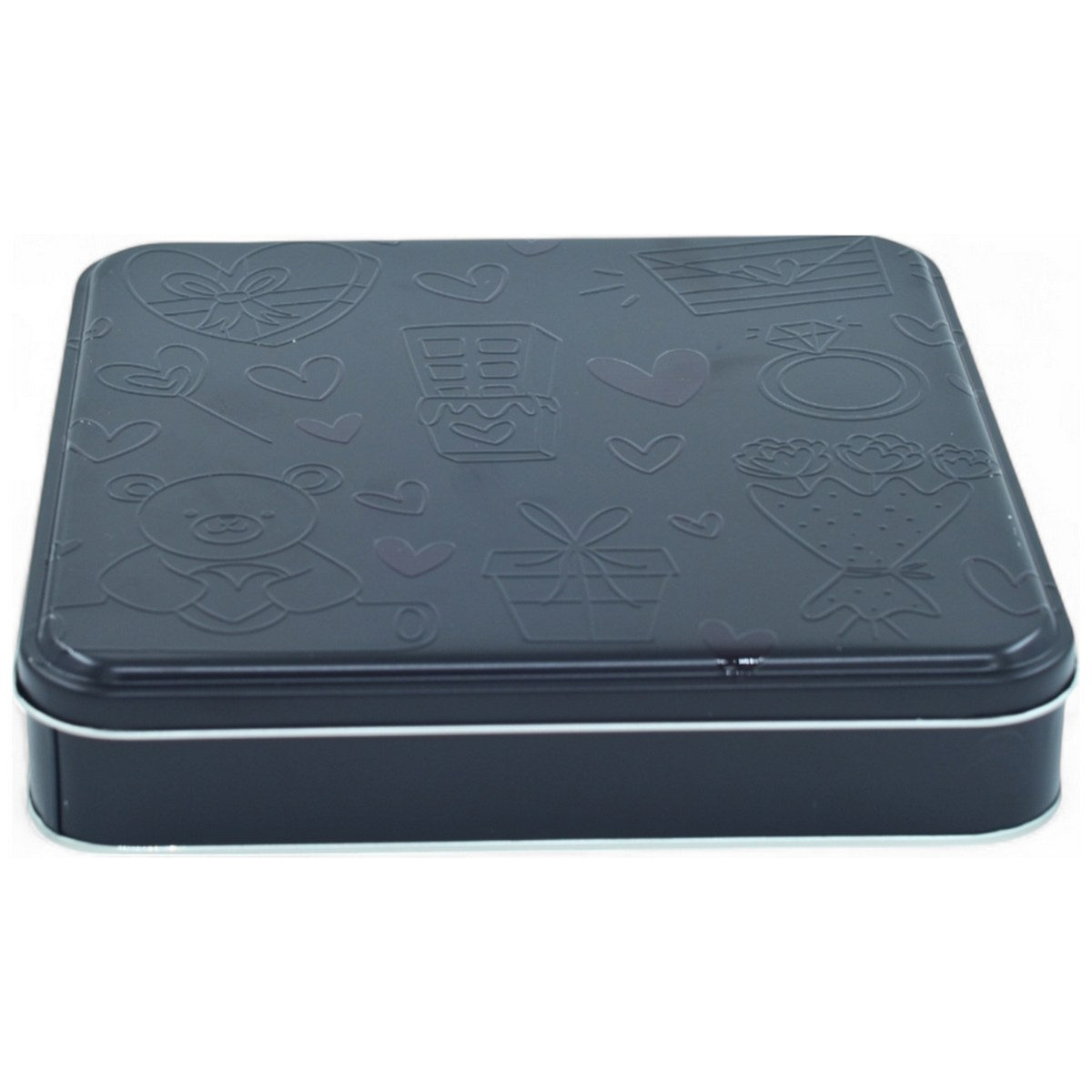 Özel Baskılı 218x218x40 mm Mat Siyah Kare Teneke Kutu — UV Baskı Kutular — görsel 5 / 5 — Tinbox