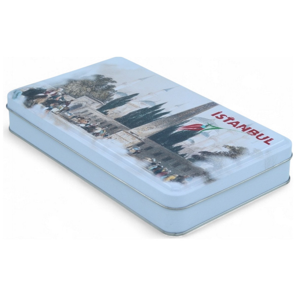 Özel Baskılı 170x260x40 mm Mat Beyaz Dikdörtgen Teneke Kutu — UV Baskı Kutular — Tinbox