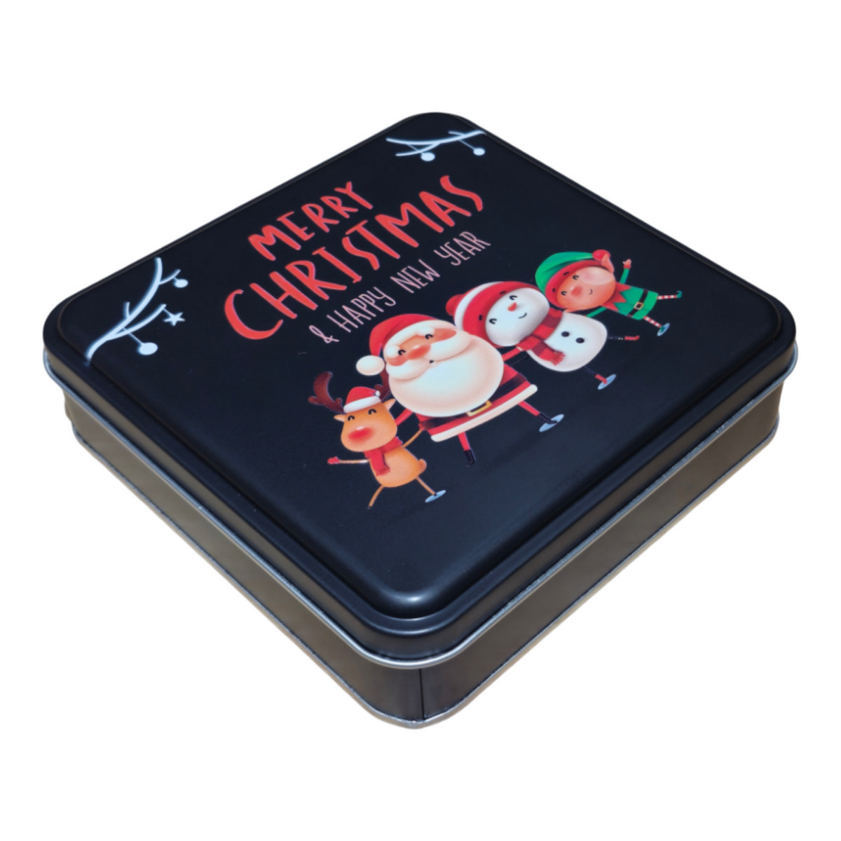 Özel Baskılı 120x120x40 mm Mat Siyah Kare Teneke Kutu — UV Baskı Kutular — görsel 2 / 5 — Tinbox