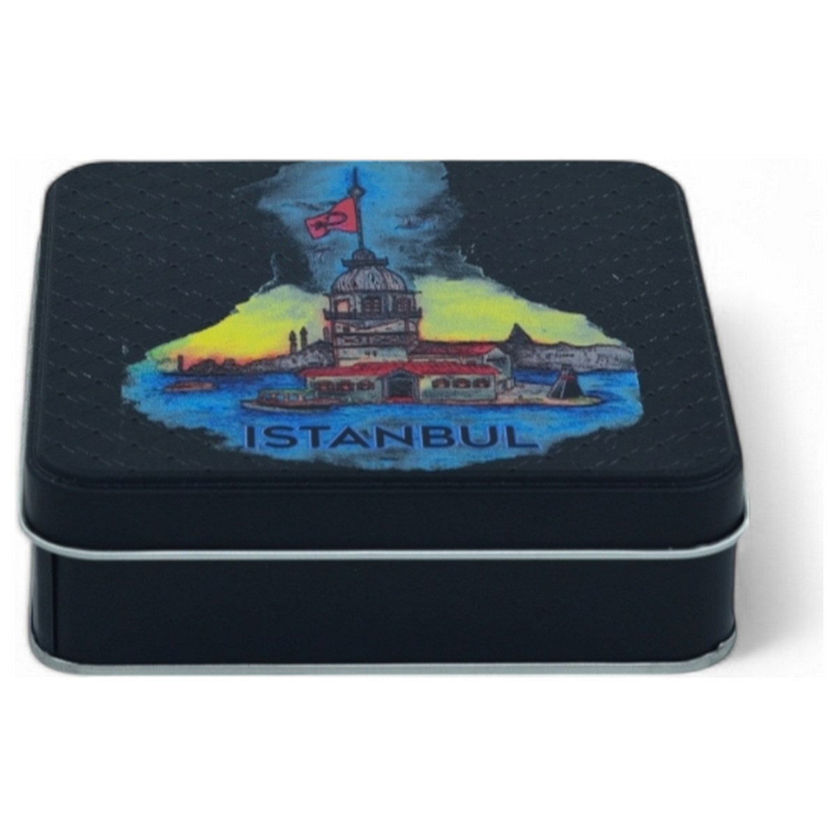 Özel Baskılı 120x120x40 mm Mat Siyah Kare Teneke Kutu — UV Baskı Kutular — görsel 3 / 5 — Tinbox