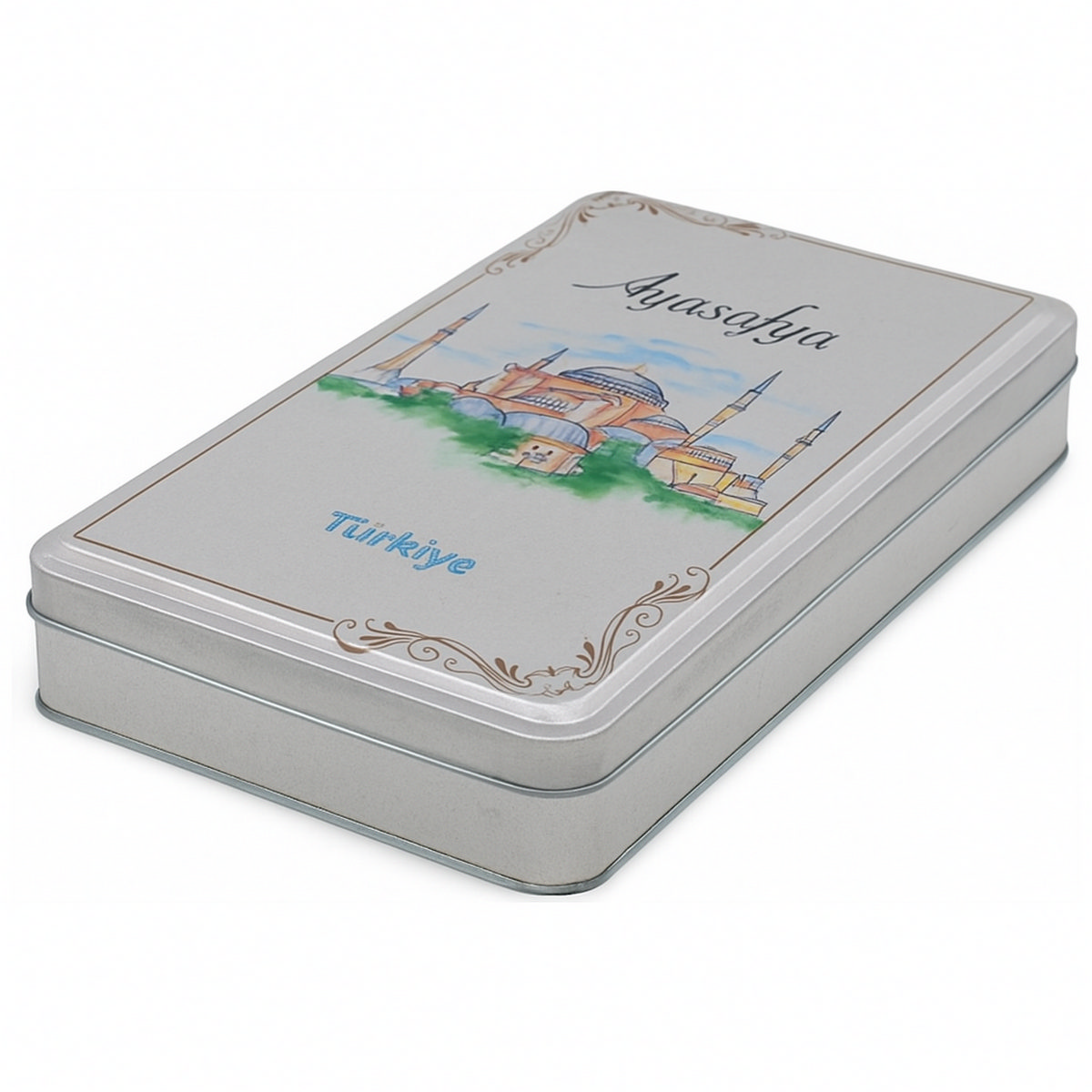 Özel Baskılı 140x240x45 mm Mat Gümüş Dikdörtgen Teneke Kutu — UV Baskı Kutular — görsel 4 / 5 — Tinbox
