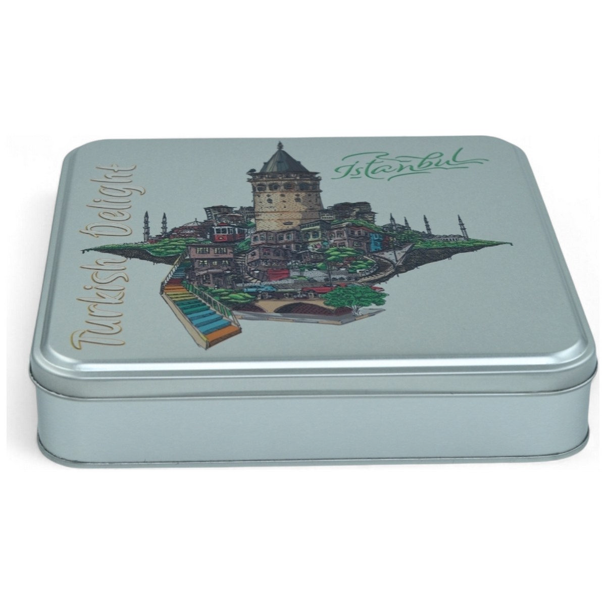Özel Baskılı 158x158x40 mm Mat Gümüş Kare Teneke Kutu — UV Baskı Kutular — görsel 5 / 5 — Tinbox
