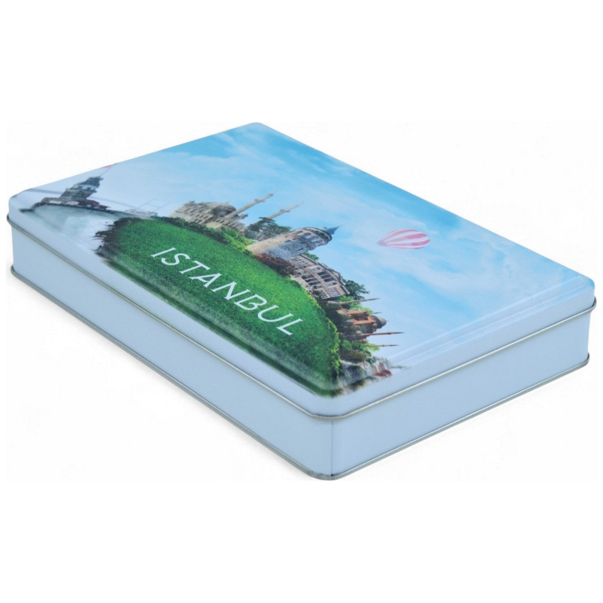 Özel Baskılı 135x190x45 mm Mat Beyaz Dikdörtgen Teneke Kutu — UV Baskı Kutular — görsel 4 / 5 — Tinbox