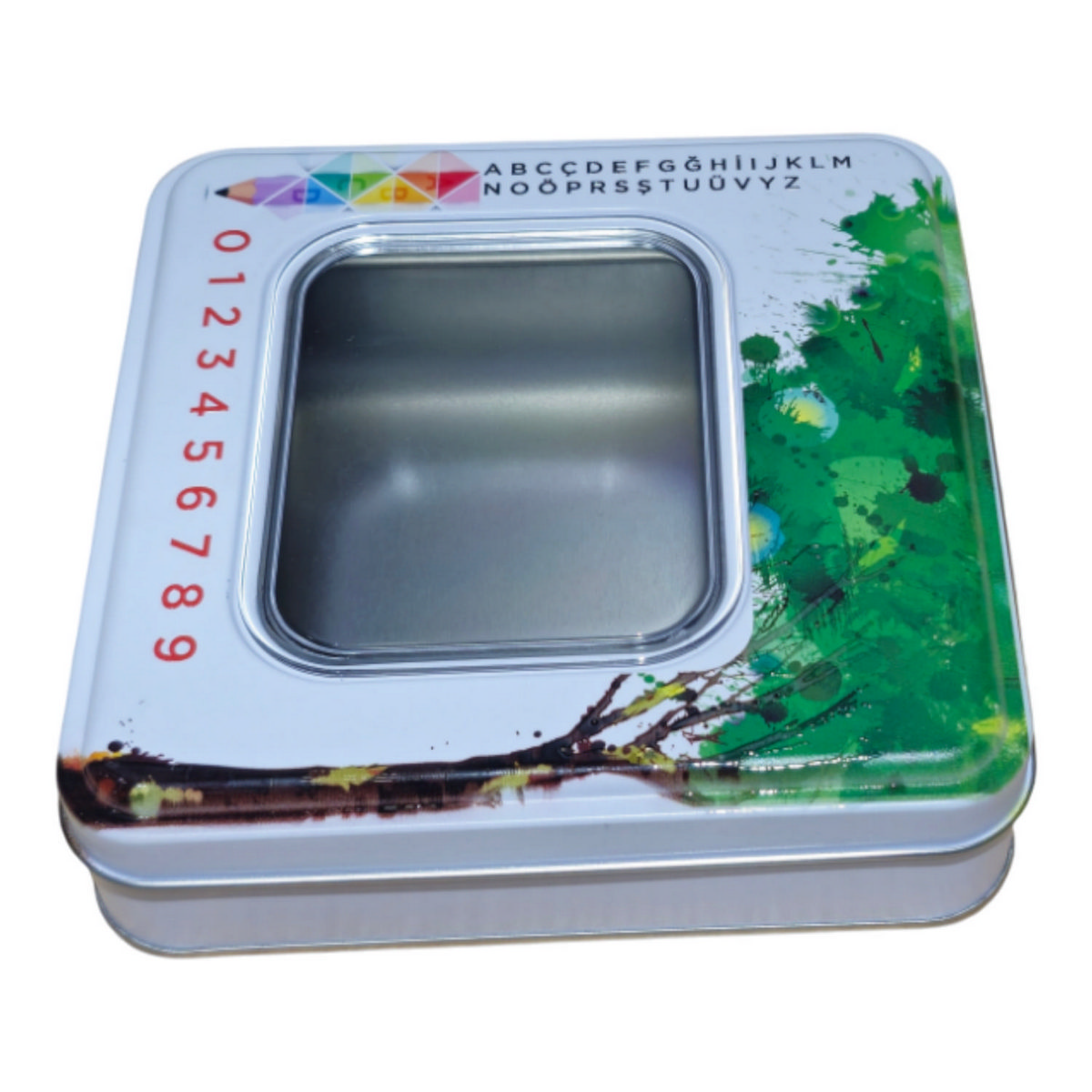 Custom Printed 160x160x40 mm Silver Square Tin Box with Window — Digital Printed Boxes — view 2 of 5 — Tinbox