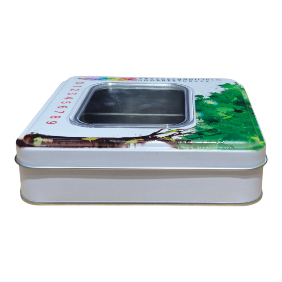Custom Printed 160x160x40 mm Silver Square Tin Box with Window — Digital Printed Boxes — view 3 of 5 — Tinbox