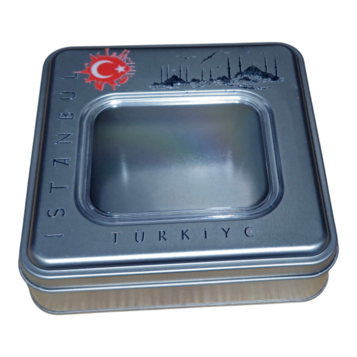 Özel Baskılı 198x198x45 mm Kare Pencereli Teneke Kutu — UV Baskı Kutular — görsel 3 / 5 — Tinbox