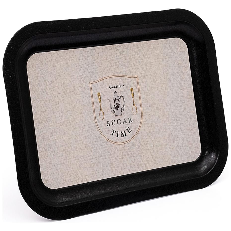 233 x 307 mm Dikdörtgen Metal Tepsi, Vintage Kafe Esintili Keten Dokulu Tasarım — Tepsiler — Tinbox