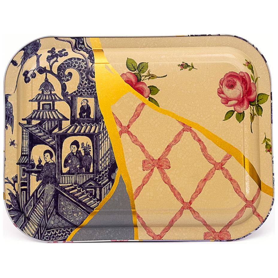 233 x 307 mm Dikdörtgen Metal Tepsi Kintsugi Altın Damarlı Çiçek — Tepsiler — görsel 2 / 3 — Tinbox