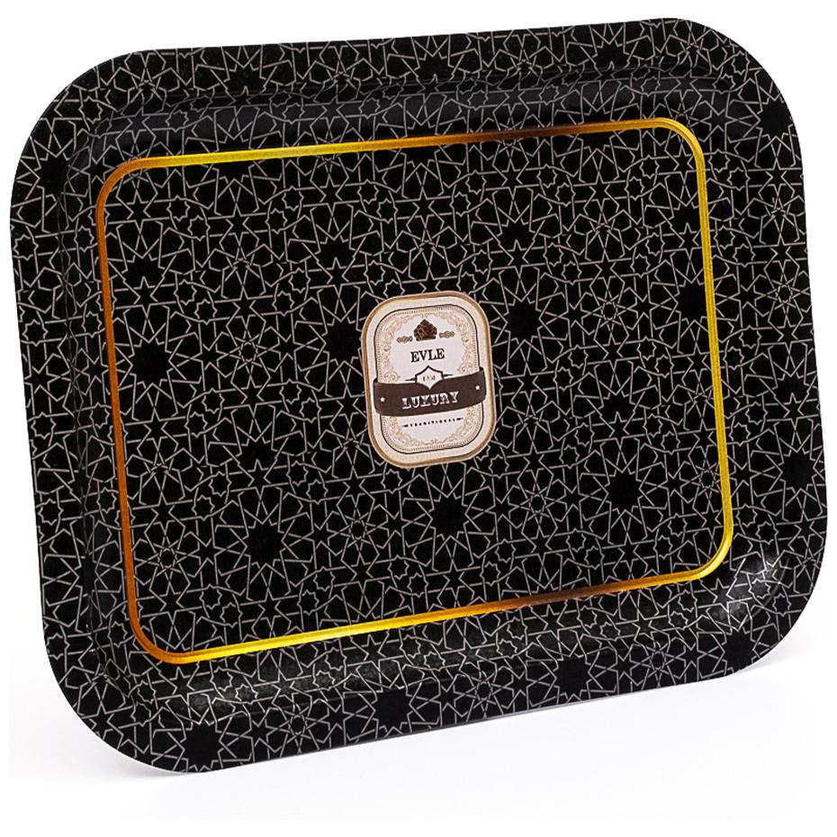 233 x 307 mm Dikdörtgen Metal Tepsi, altın geometrik desen, siyah zemin — Tepsiler — görsel 2 / 3 — Tinbox