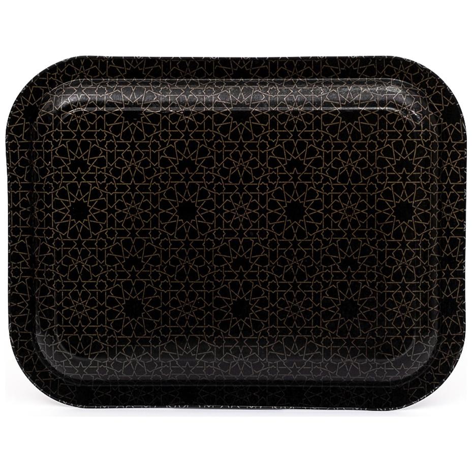 233 x 307 mm Dikdörtgen Metal Tepsi, altın geometrik desen, siyah zemin — Tepsiler — görsel 3 / 3 — Tinbox