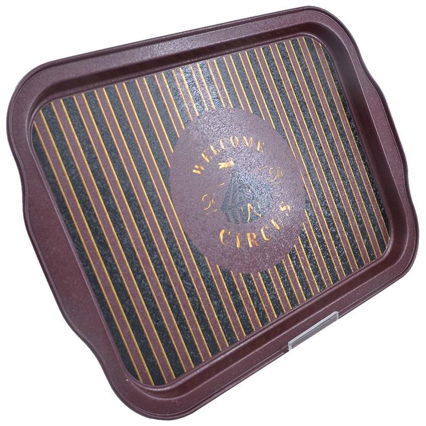 215x316 mm Dikdörtgen Metal Tepsi Kulpu, Vintage Sirk Zarafeti — Tepsiler — görsel 3 / 4 — Tinbox
