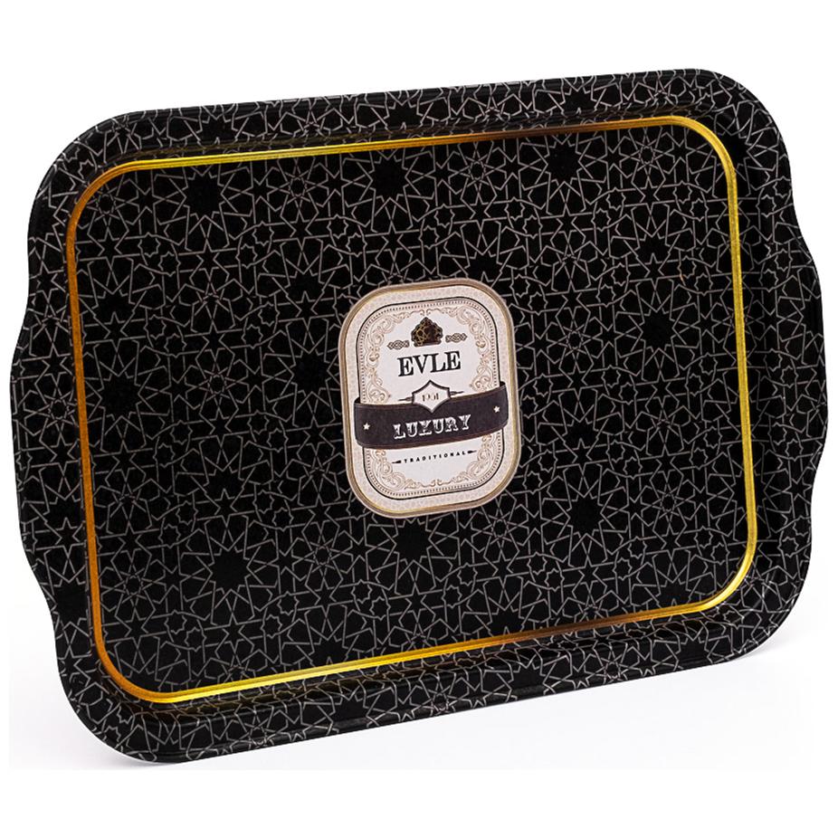 215x316 mm Rectangular Metal Tray Handle gold geometric pattern black background — Trays — view 2 of 3 — Tinbox
