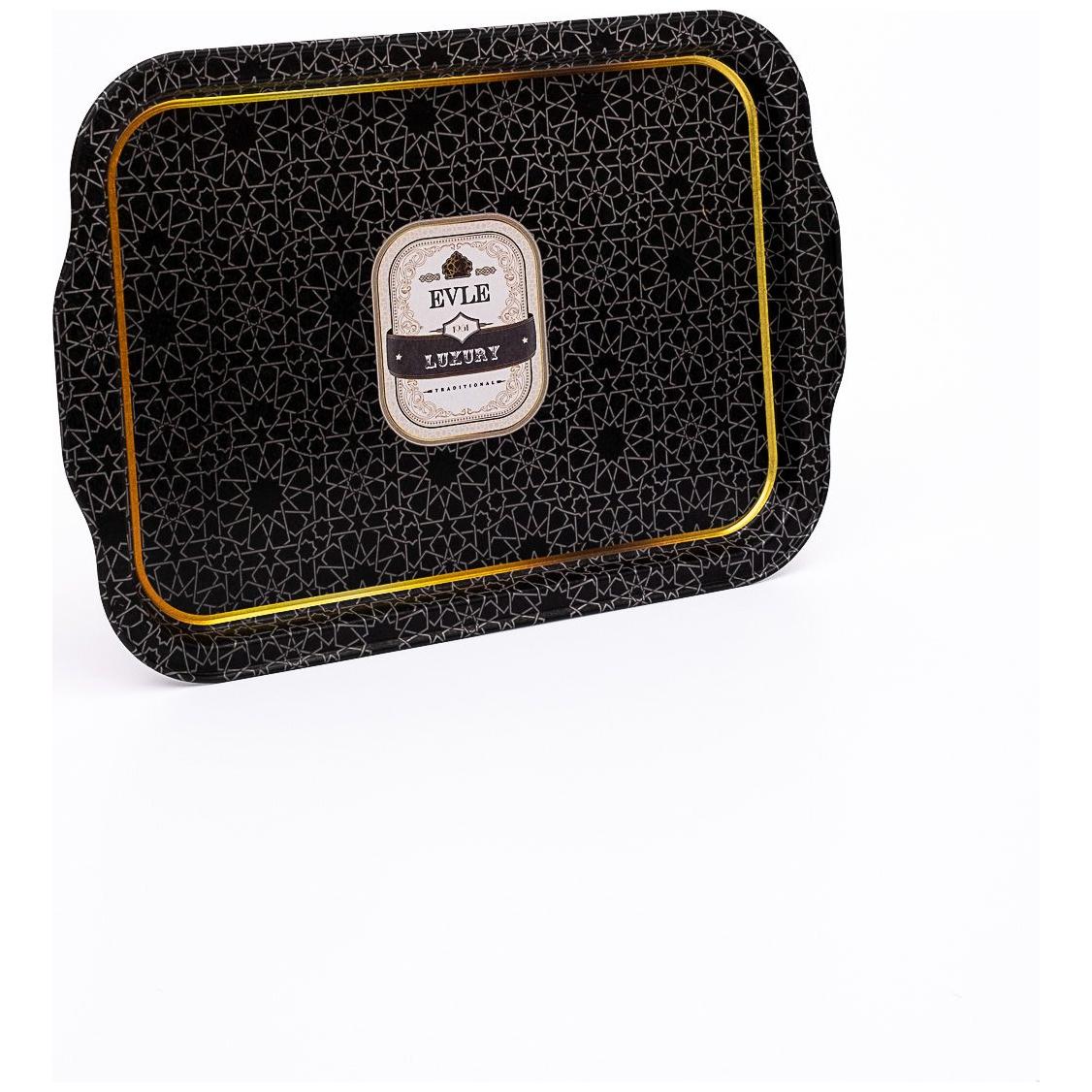 215x316 mm Rectangular Metal Tray Handle gold geometric pattern black background — Trays — view 3 of 3 — Tinbox