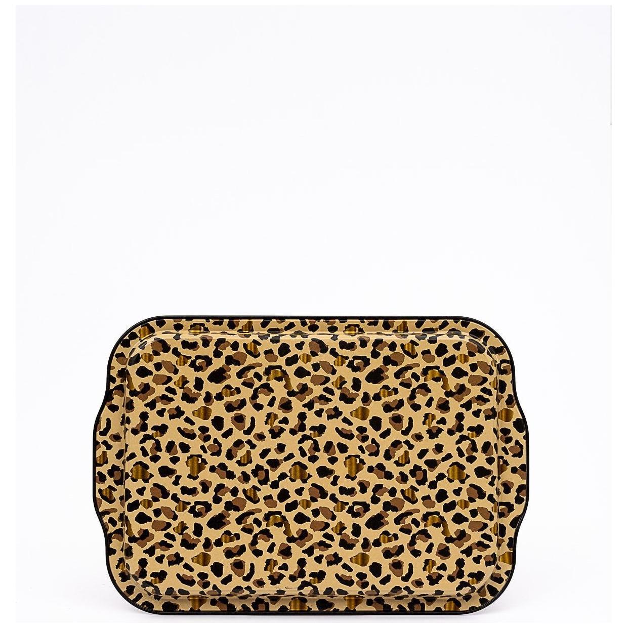 215x316 mm Dikdörtgen Metal Tepsi Kulpu, Altın Leopar Desenli — Tepsiler — görsel 3 / 4 — Tinbox