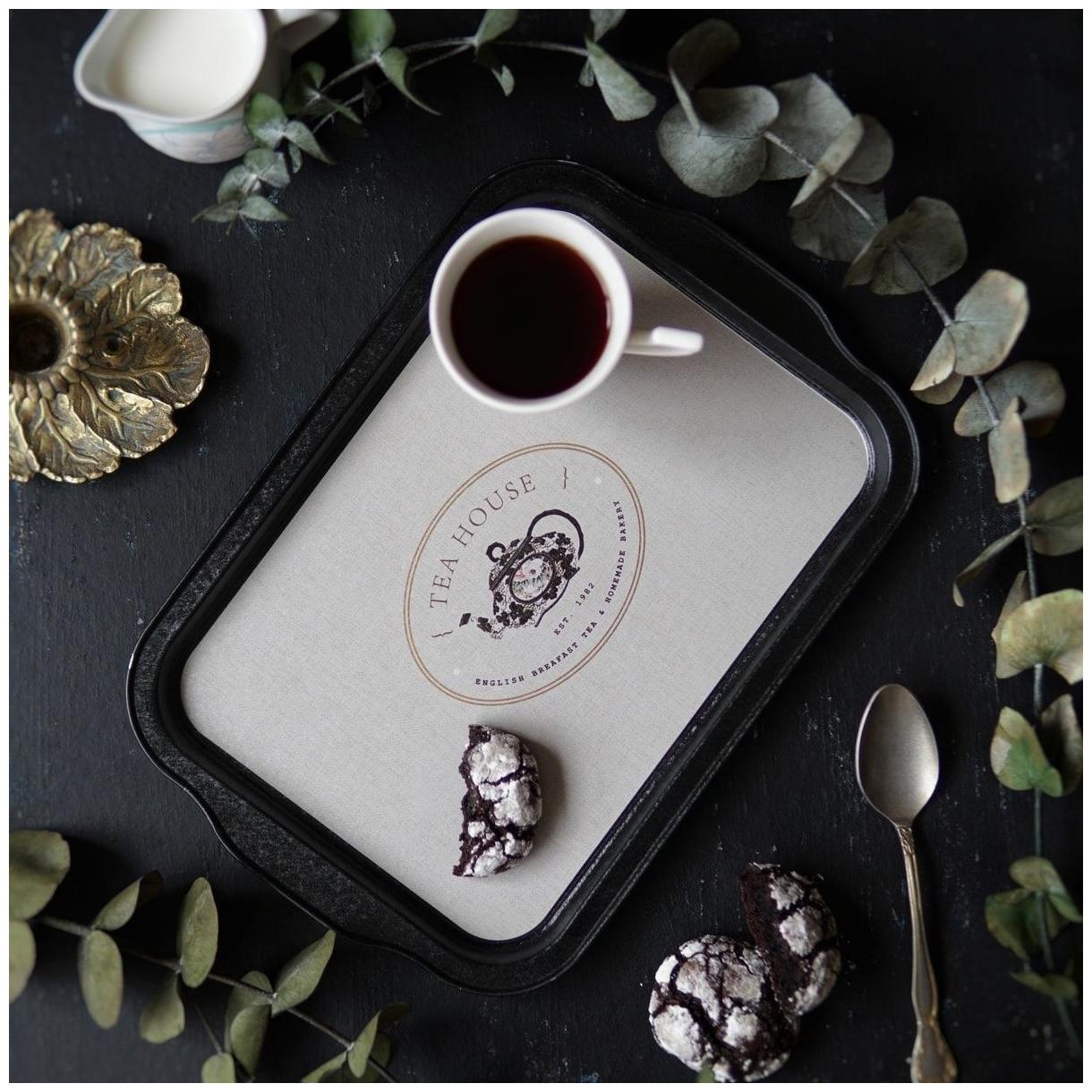 215x316 mm Rectangular Metal Tray Handle Vintage Café-Inspired Linen Texture Design — Trays — view 4 of 4 — Tinbox