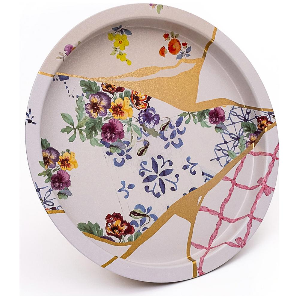 Ø370 mm Yuvarlak Metal Tepsi Kintsugi Altın Damarlı Çiçek — Tepsiler — görsel 2 / 3 — Tinbox