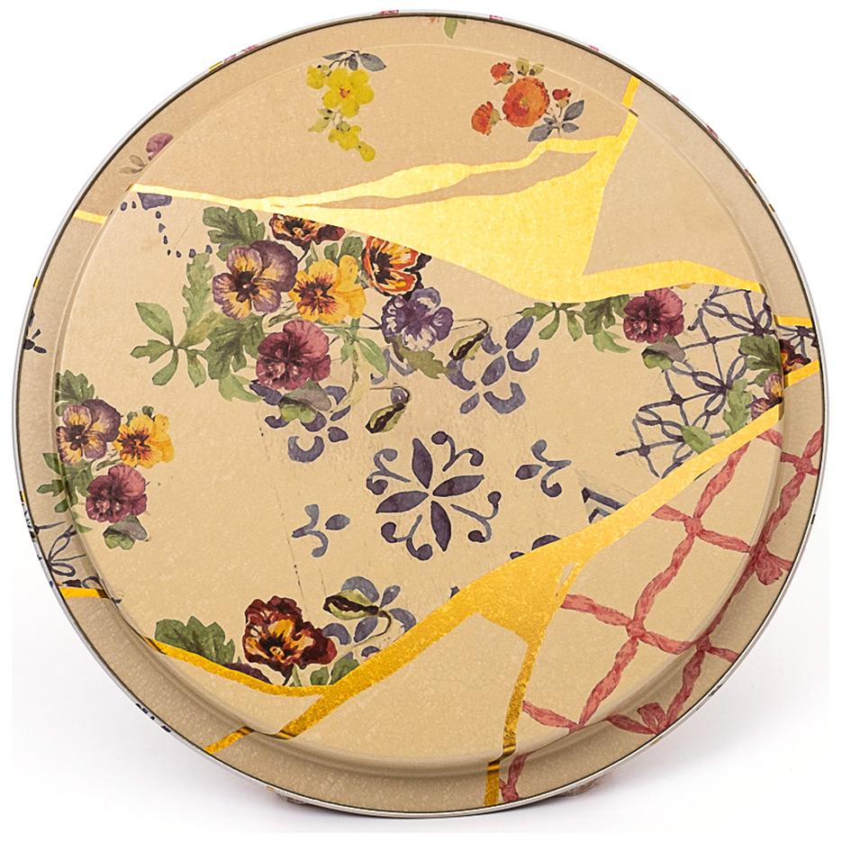 Ø370 mm Yuvarlak Metal Tepsi Kintsugi Altın Damarlı Çiçek — Tepsiler — görsel 3 / 3 — Tinbox
