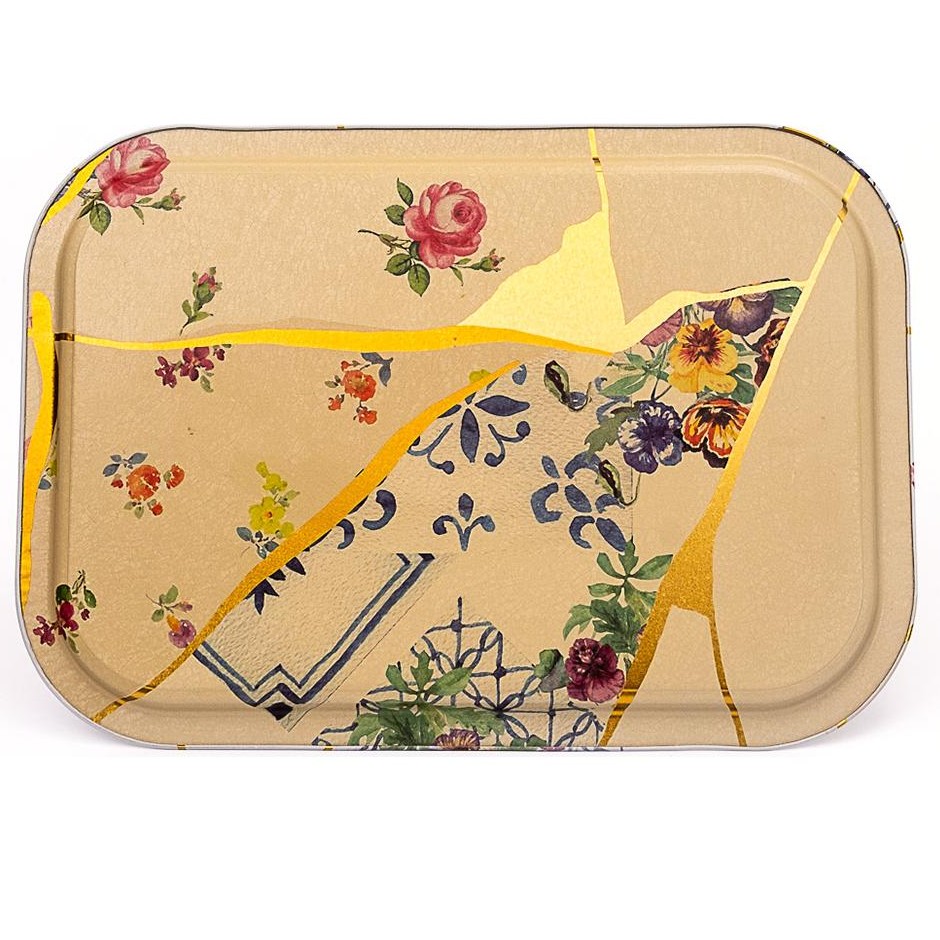 285x400 mm Dikdörtgen Metal Tepsi Kintsugi Altın Damarlı Çiçek — Tepsiler — görsel 2 / 4 — Tinbox