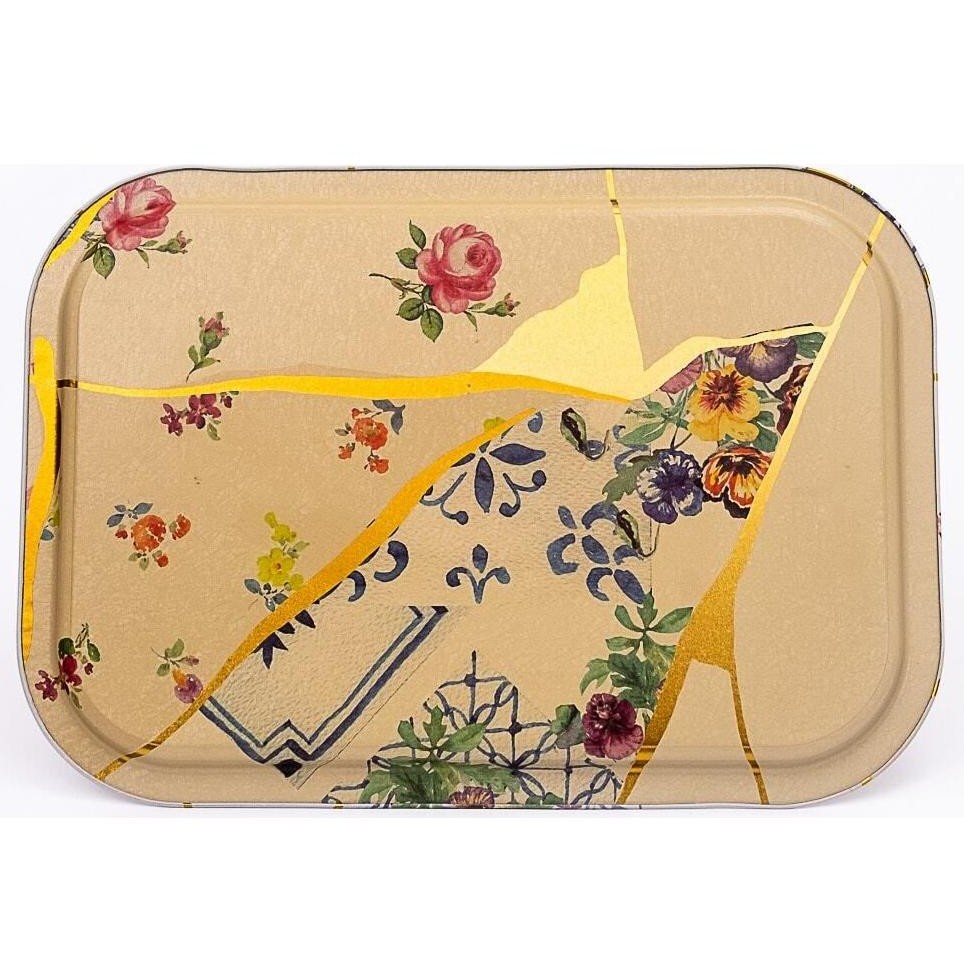 285x400 mm Dikdörtgen Metal Tepsi Kintsugi Altın Damarlı Çiçek — Tepsiler — görsel 3 / 4 — Tinbox