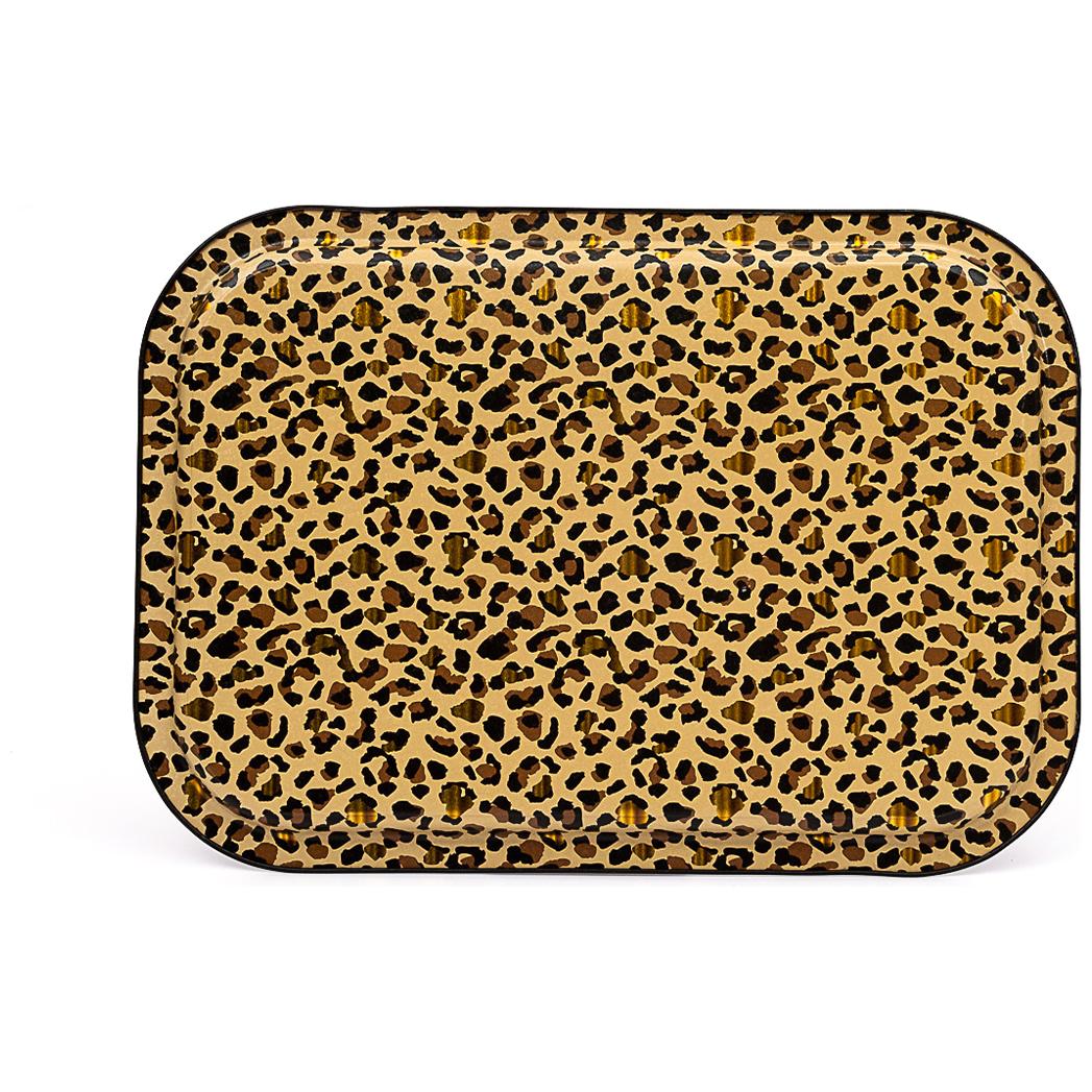 285x400 mm Dikdörtgen Metal Tepsi, Altın Leopar Desenli — Tepsiler — görsel 2 / 4 — Tinbox
