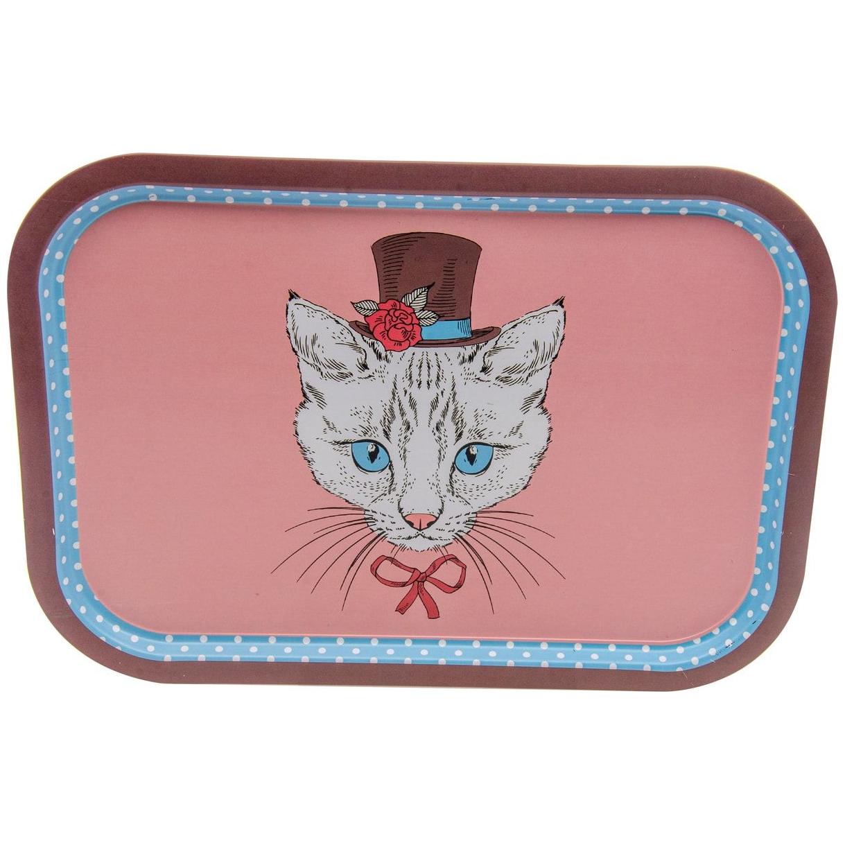 285x400 mm Dikdörtgen Metal Tepsi Şapkalı Kedi — Tepsiler — Tinbox